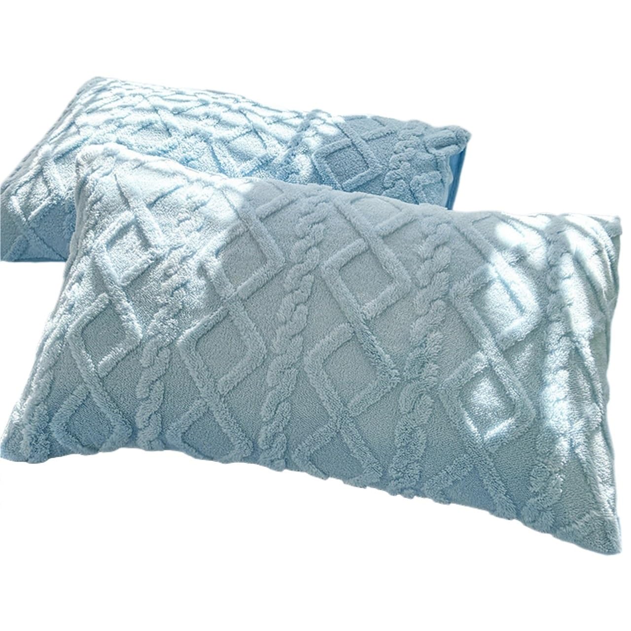 Taie d'oreiller en velours 48x74 cm pour lit chaleureux bleu ciel