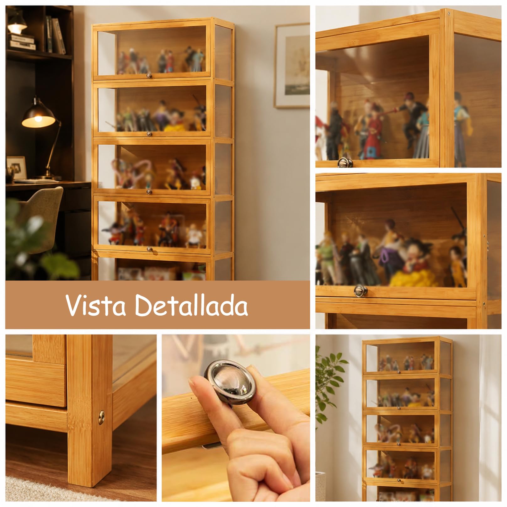 Vitrina Expositora Transparente de Acrílico, Vitrinas Figurinas, Armario de Vino, Vitrina Moderna, Diseño de Puerta Vertical, para Salón, Dormitorio, Estudio Negro 172×60×32cm