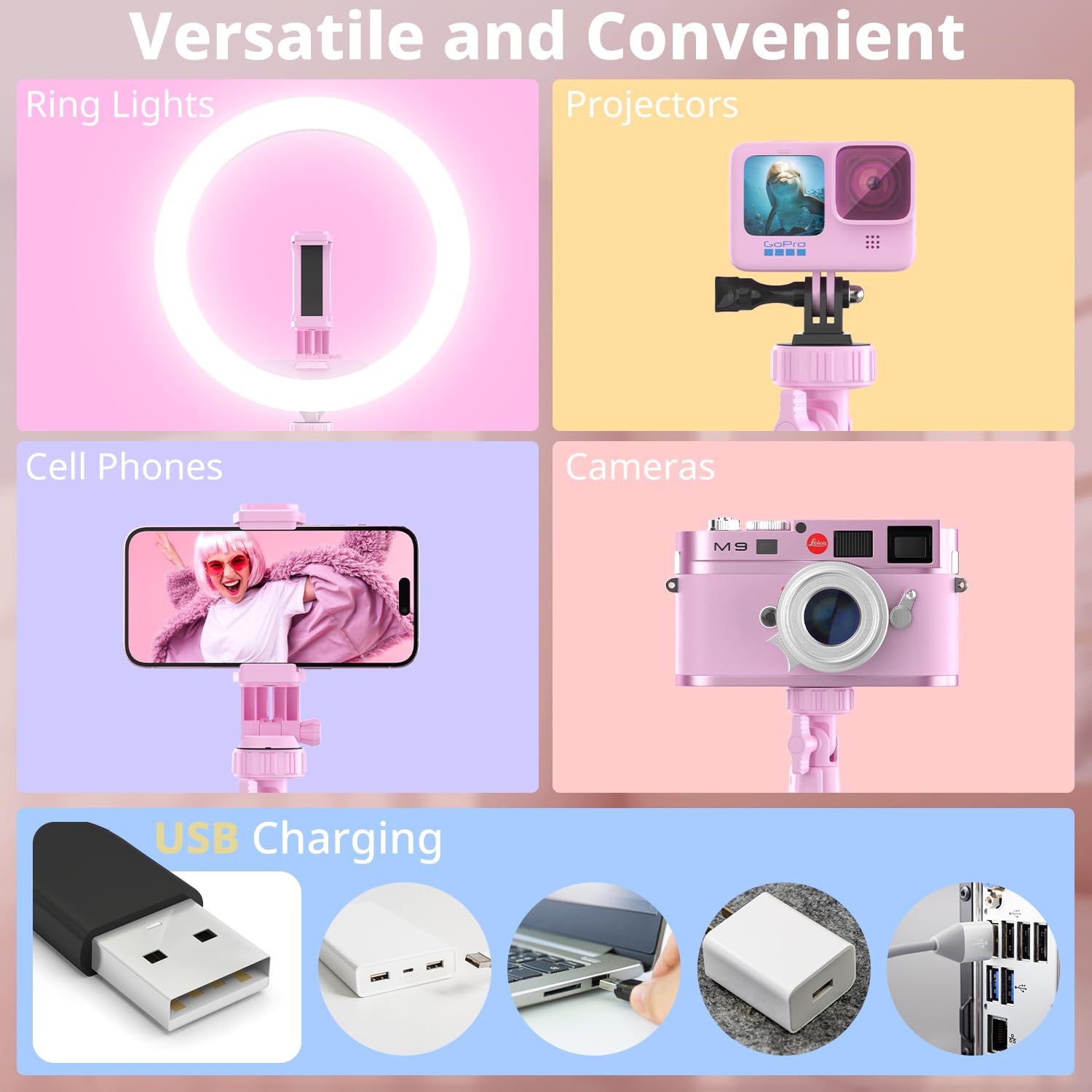 UBeesize Luce ad anello da 30,5 cm con treppiede da 157 cm, rosa