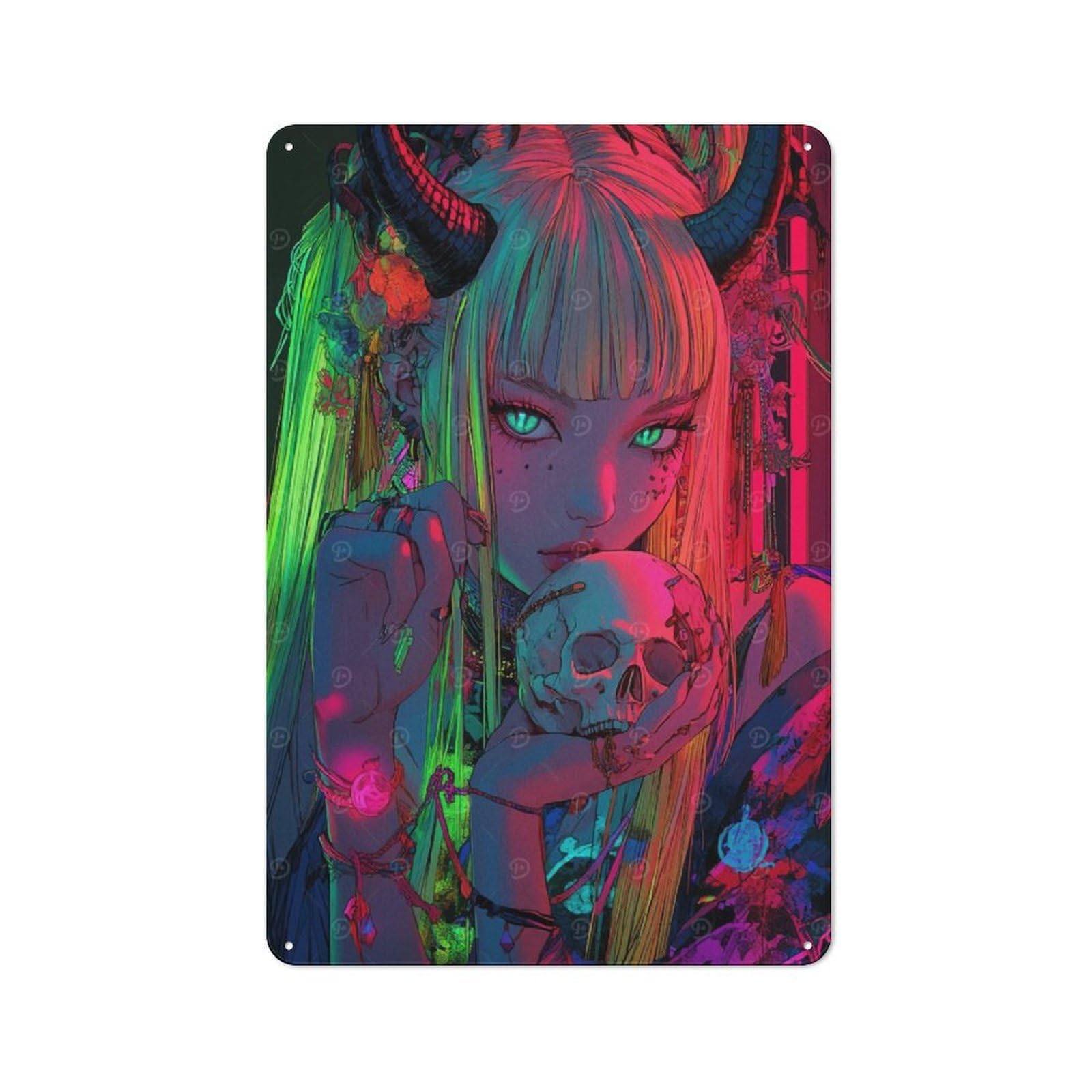 Junmoney Girls Style-2 Vintage Tin Sign 30X20cm With Demon With Skull For Guest Room Or Hallway, For Collectors Decorating Guest Rooms And Hallways