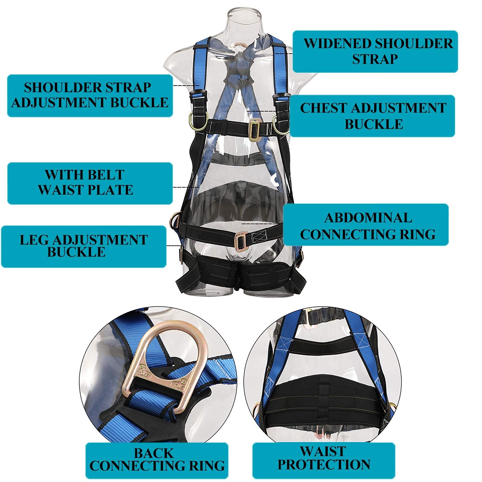 SwaYve Arnés de Seguridad para Detención de Caídas, Arnés de Escalada de Cuerpo Completo, Kits de Arnés de Seguridad, Kit de Arnés de Seguridad para Protección Contra Caídas de Montañismo