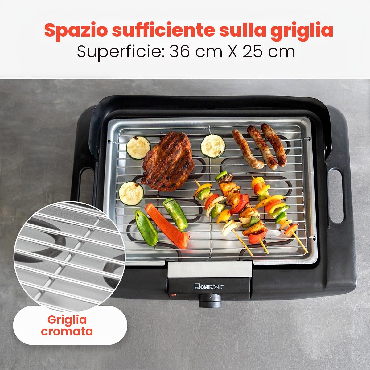 Griglia da tavolo per barbecue Clatronic | Griglia elettrica | Balcone e cucina | Griglia elettrica con paravento | Griglia con griglia cromata | Griglia da tavolo con involucro Cool Touch | BQ 3841