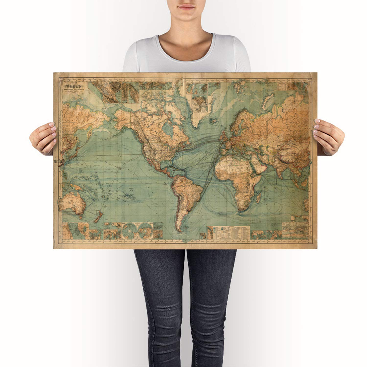 Amazon.co.jp: 1882年の素晴らしいビンテージ世界地図。 : 文房具