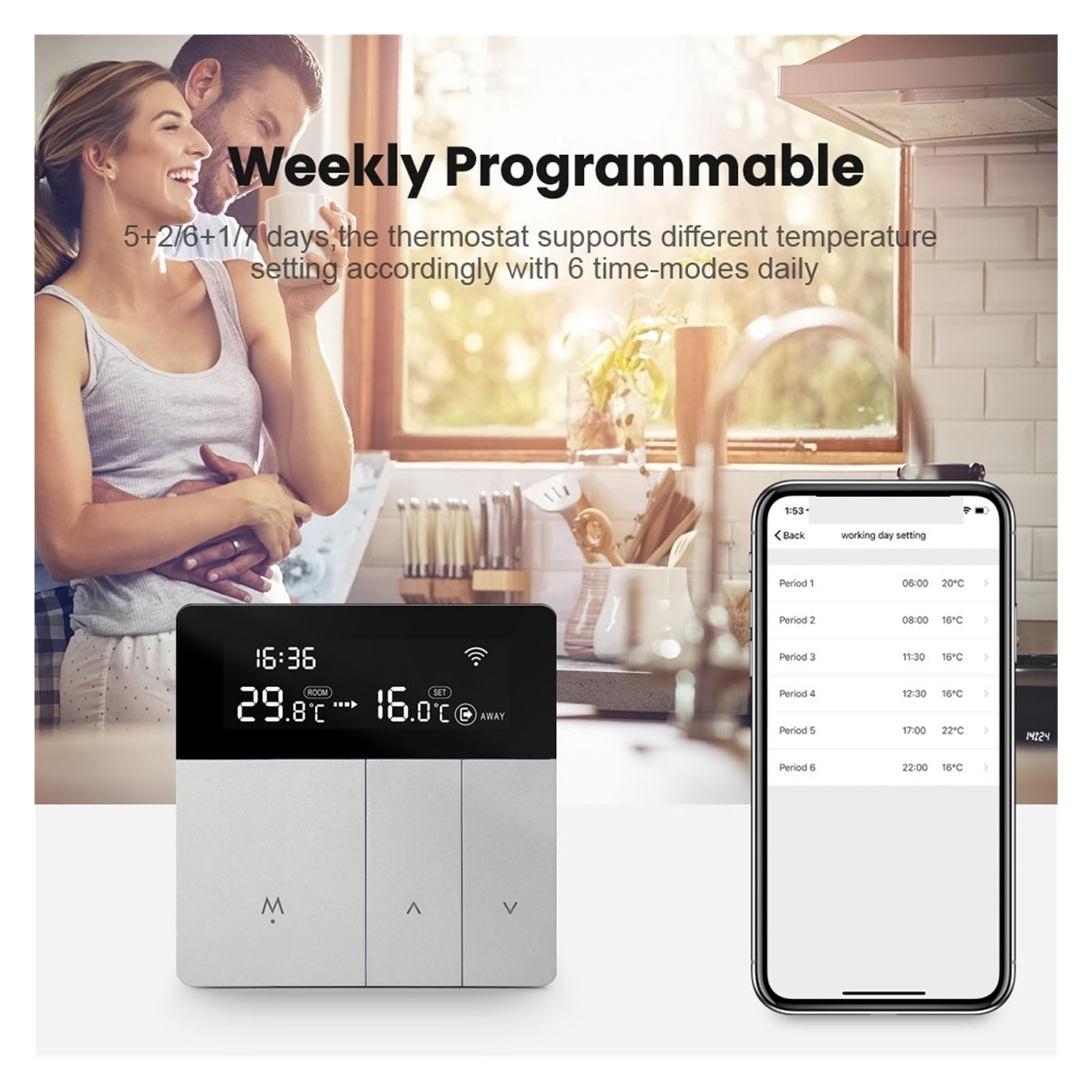 Inteligentny regulator temperatury termostatu WiFi, praca zdalna kontrola aplikacji Precyzja łatwość Konfiguracji(NO WiFi 16A Heating)