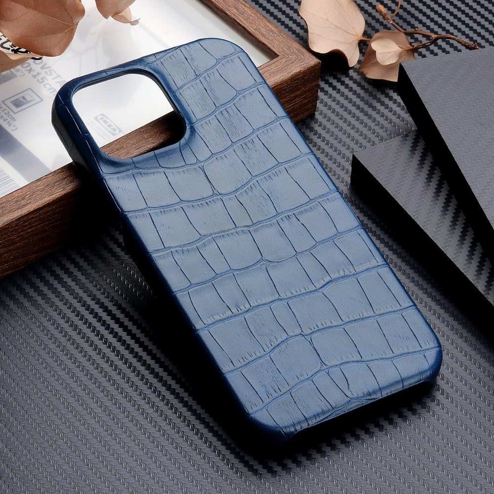 Coque rigide iPhone 16 Pro Max antichoc bleu en cuir crocodile