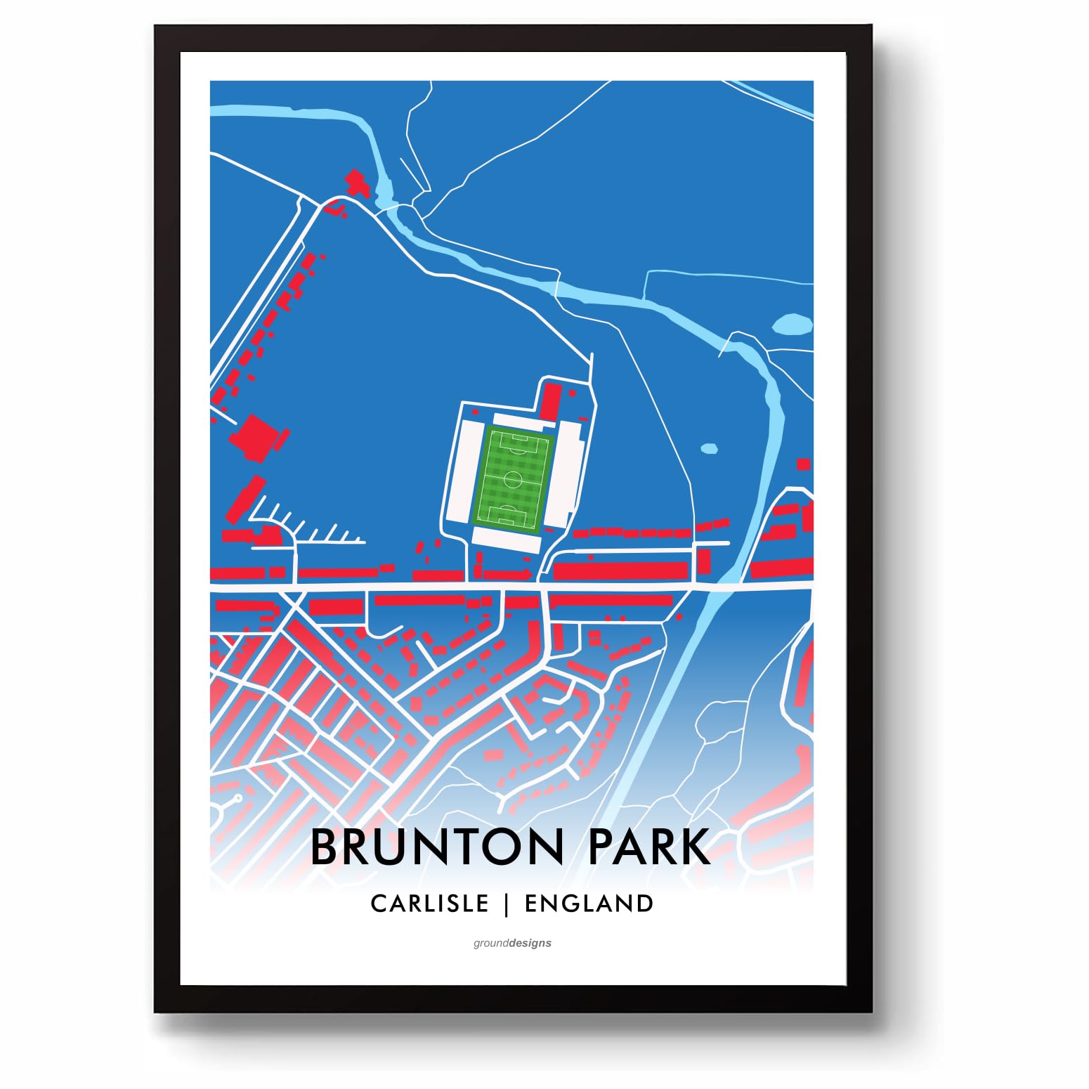 Grounddesigns Men's Blue And White Carlisle United Football Gift Brunton Park Stadium Art Map Unframed A3 Print Cufc