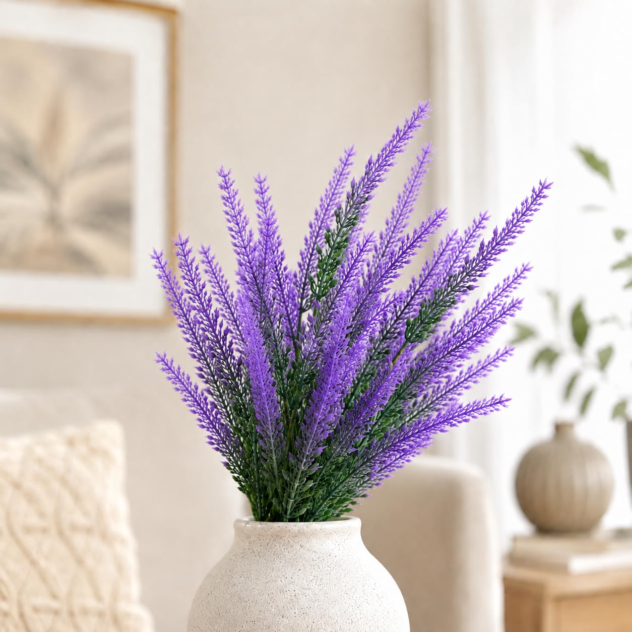 Artificial Lavender Plant Bunch Pack of 2, 36 cm Faux Purple Flower Stems with Green Leaves for Vase, Home Décor, Office Table, Living Room & Balcony Decoration-image-2