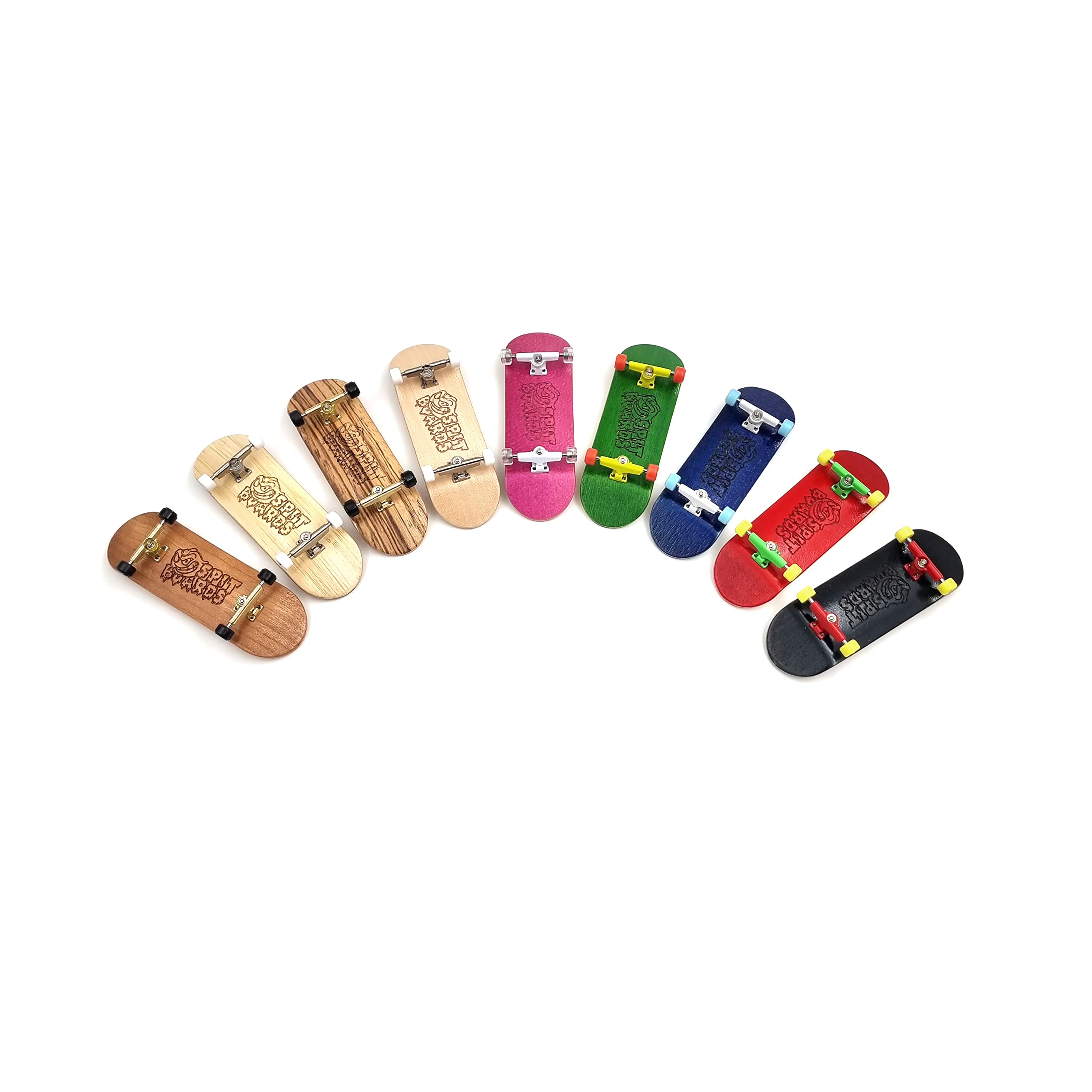 SPITBOARDS 32 mm Fingerboard Complete Real Wood Set-Up (pre-assemblato, 5 strati), camion con scanalature di blocco, ruote portanti, nastro in schiuma,