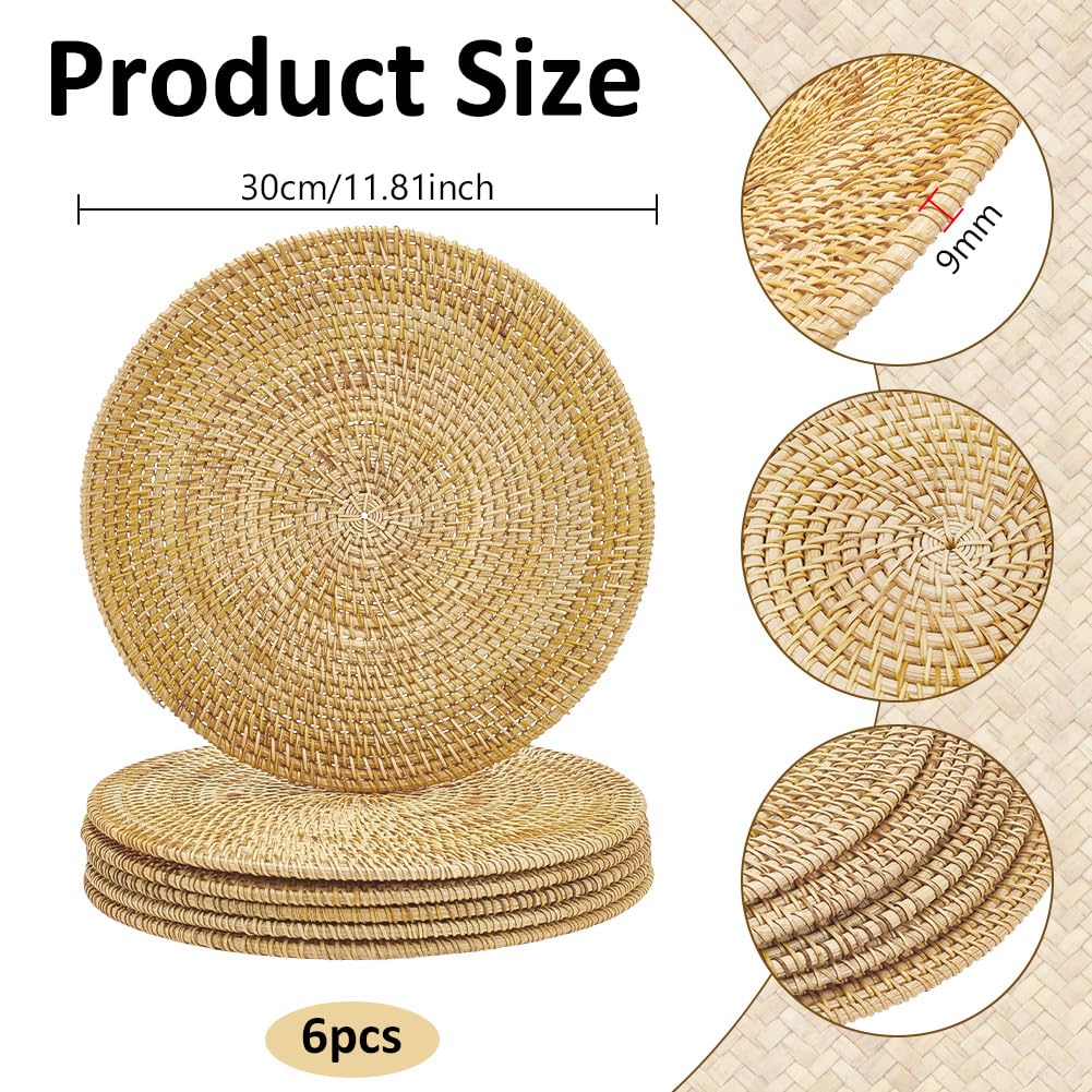 NBEADS 6 Set de Table Rond en Rotin, Sets de Table Tissés de 30cm Sets de Table en Paille Tressée Assiettes de Présentation pour Table à Manger Tomber Action de Grâces Noël