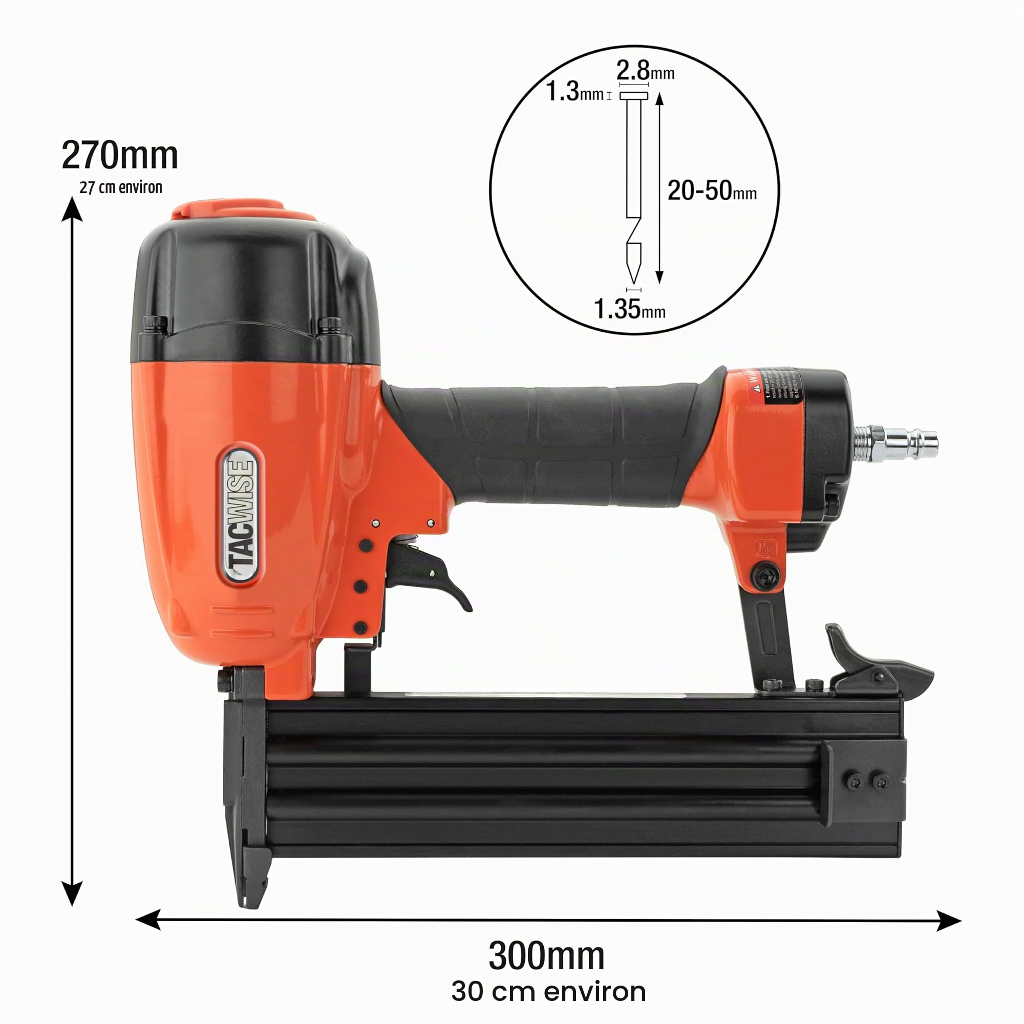 Tacwise DFN50V Pistolet à Clous à Finition Pneumatique pour Clous Type 16G | Utilise des Clous Type 160 (16G) / 20 - 50 mm