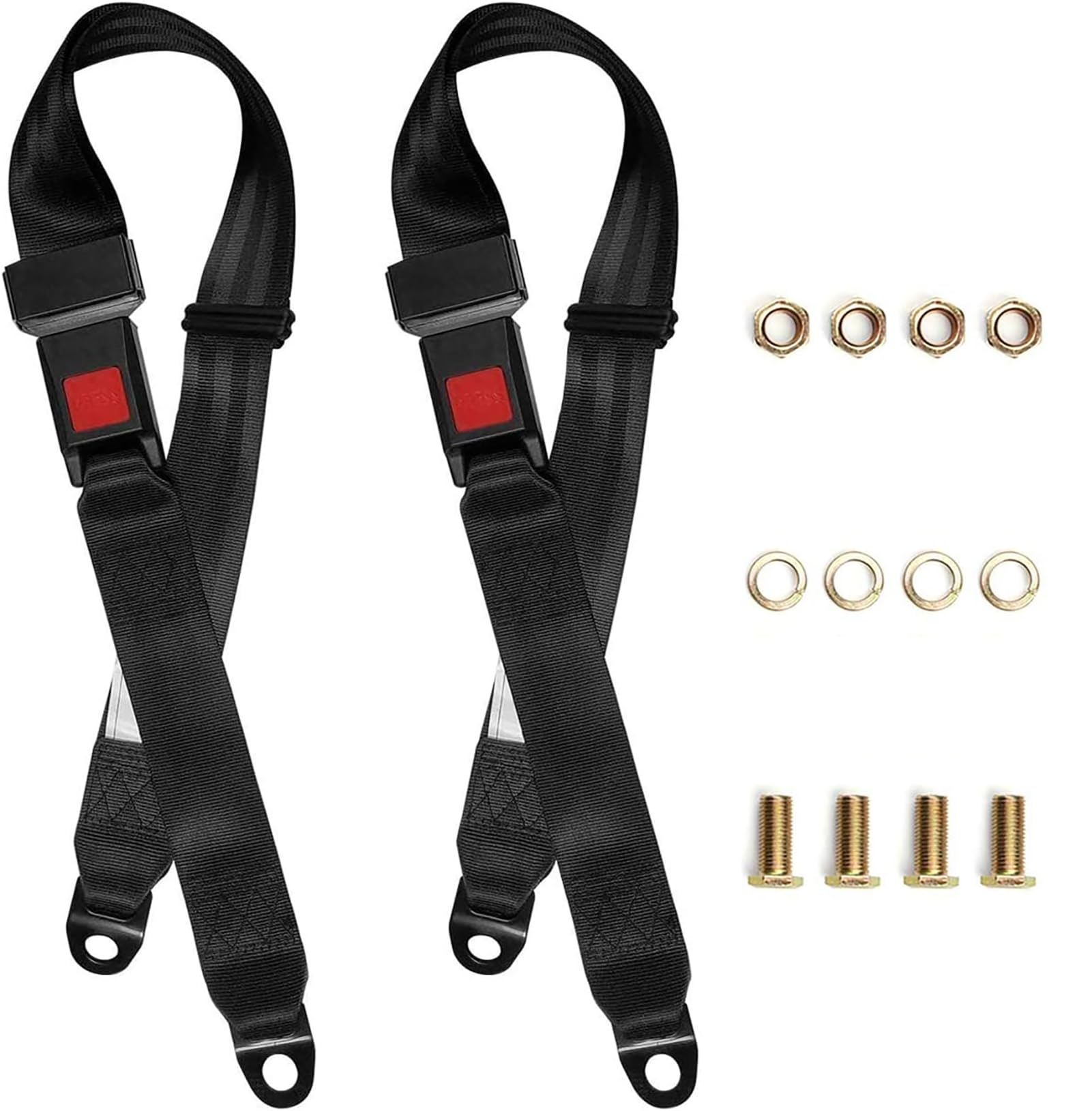 Zeetan Cintura di Sicurezza Universale, Cintura di Sicurezza Universale del Carrello da Golf per UTV, Cinture Regolabili A 2 Punti Kit di Imbracatura per Go Kart Cinture di Sicurezza,Nero,2