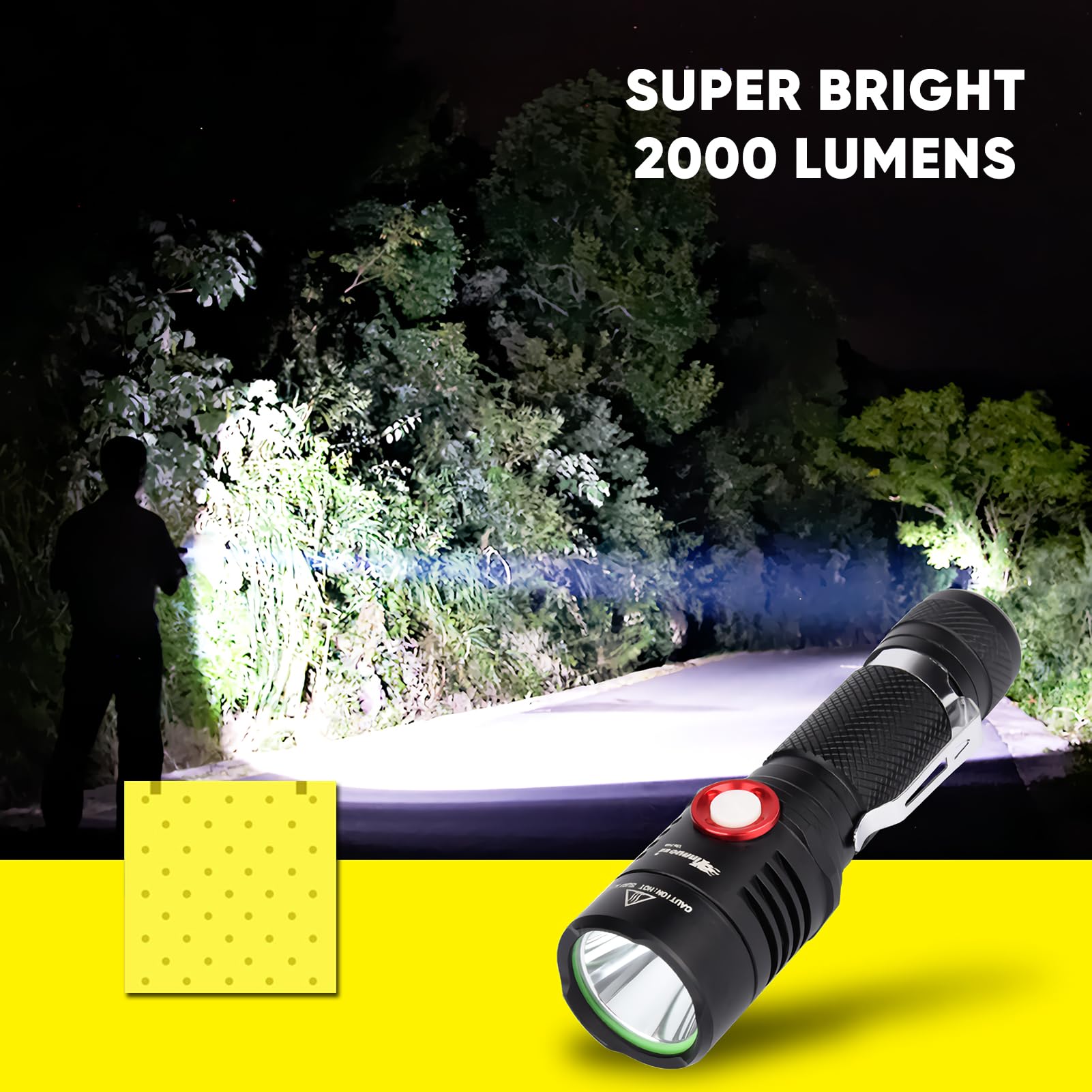 XLENTGEN Torcia LED Ricaricabile 2000 Lumen - Impermeabile IP65, Dimmerabile, Tattica Portatile Per Campeggio Ed Emergenza - 4