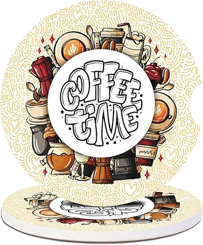 Miniatura 9 de Posavasos para automóvil, diseño de bosque de fantasía, luna llena, paquete de 2 para portavasos absorbentes, inserto antideslizante universal de