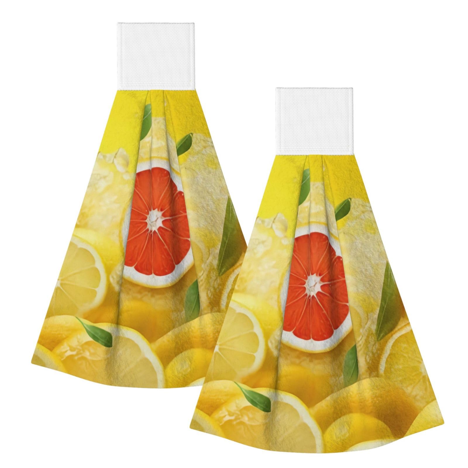 DOPKLNA Summer Lemon, 2 Pcs Hanging Coral Fiber Hand Towels for Bathroom, Absorbent Kitchen Towels