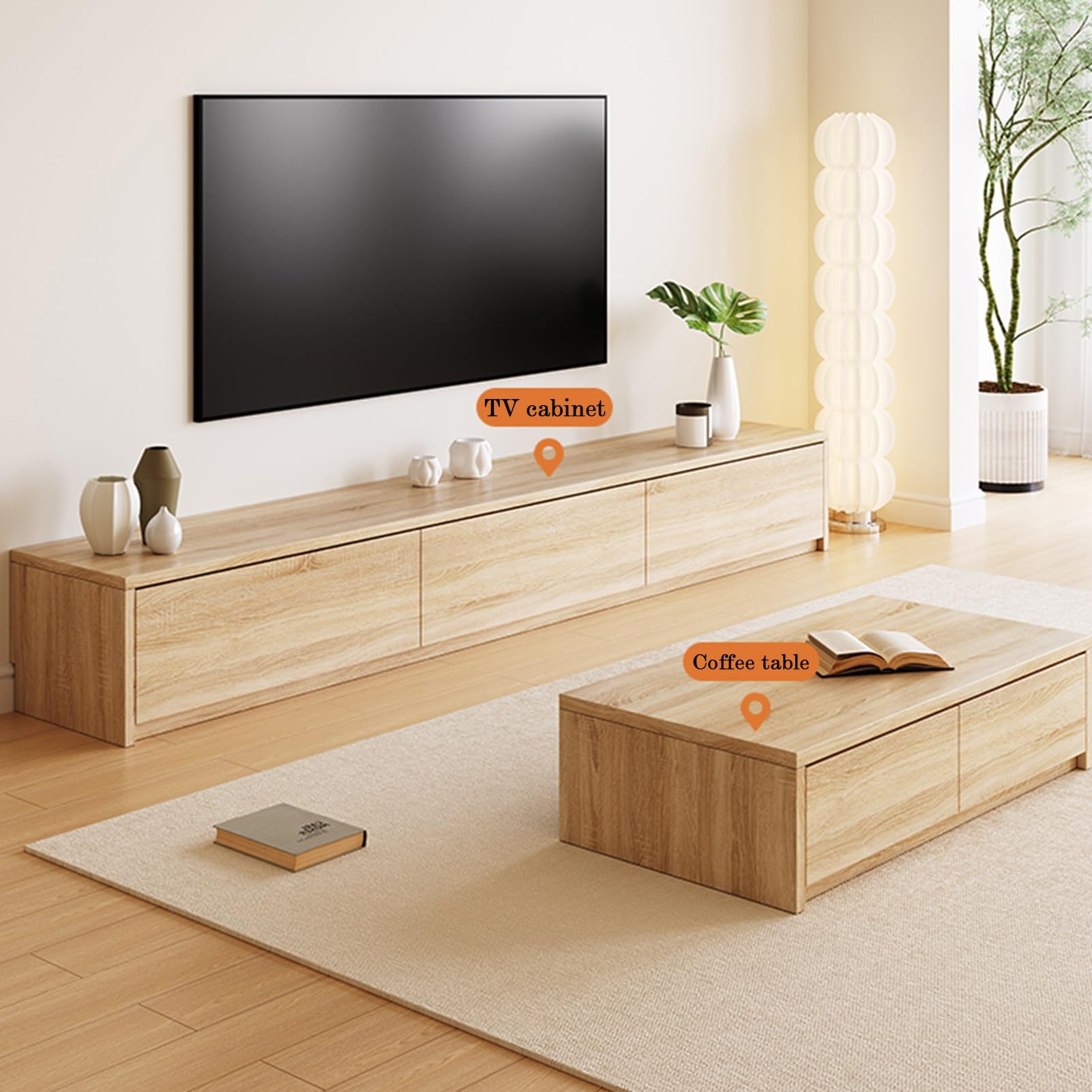 Amazon｜床置き型テレビキャビネット、天然木カラーのモダンなミニマ