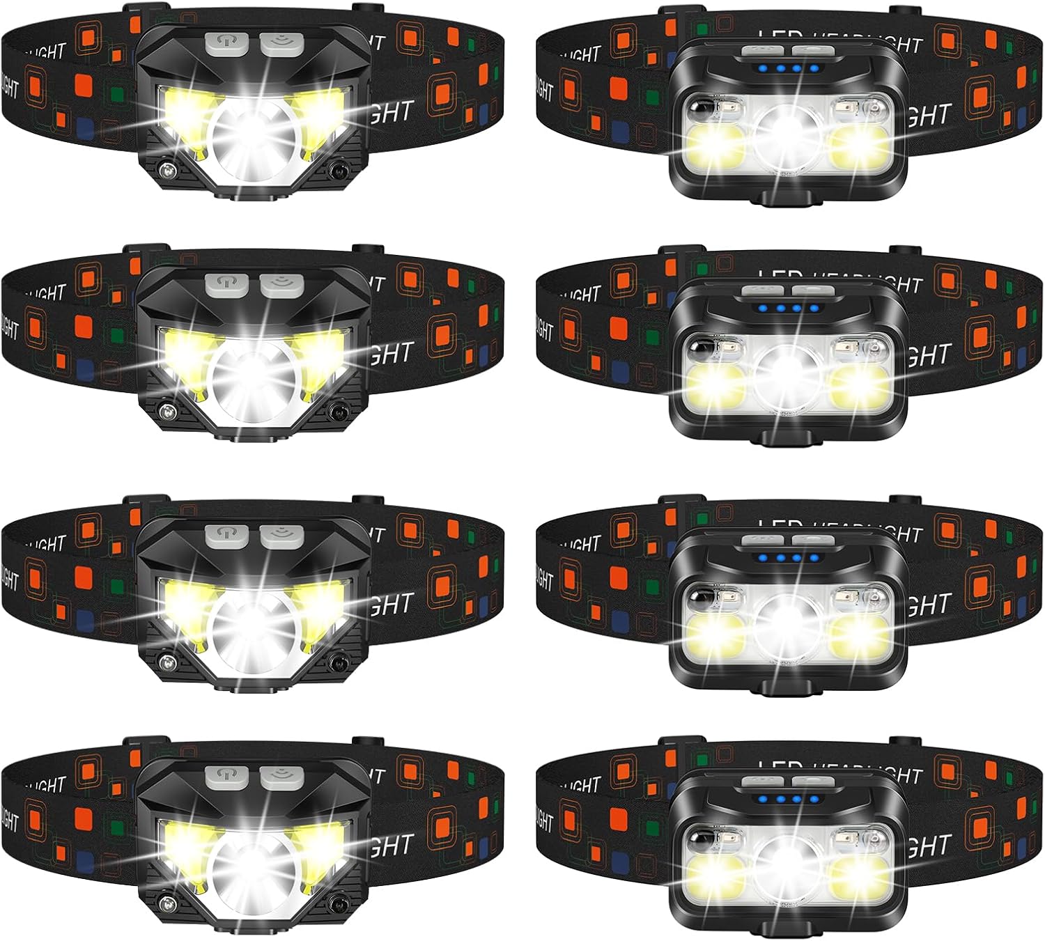 LHKNL 4Pcks TG-T069 1100 Lumen Headlamp Flashlight and 4Pcks TG-T12601 1100 Lumen Rechargeable Headlamp-8 Packs