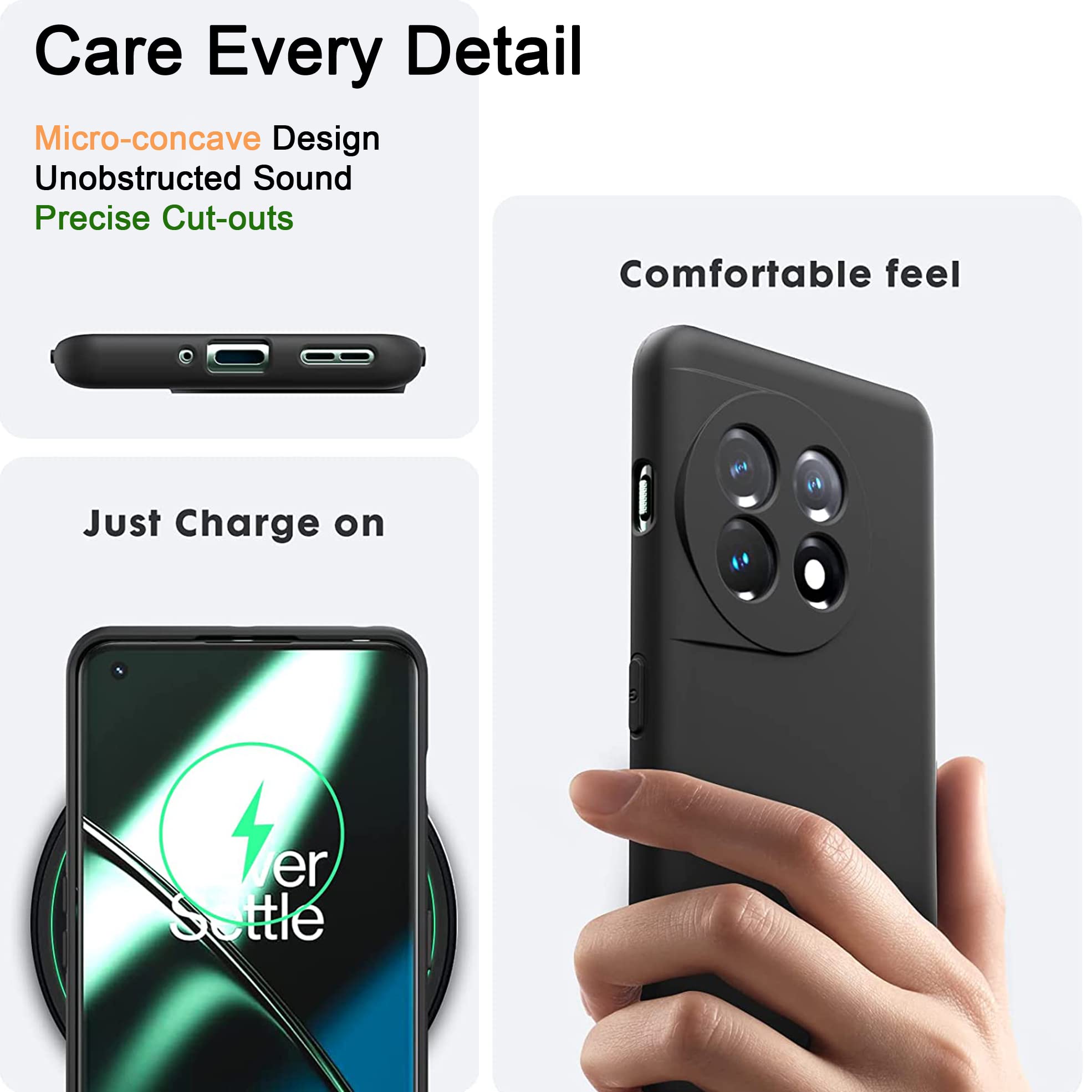 Custodia Per OnePlus 11 In Silicone TPU - Sottile, Antiscivolo E Con Dissipazione Del Calore - Cover Posteriore Trasparente Opaca (Nero) - 2