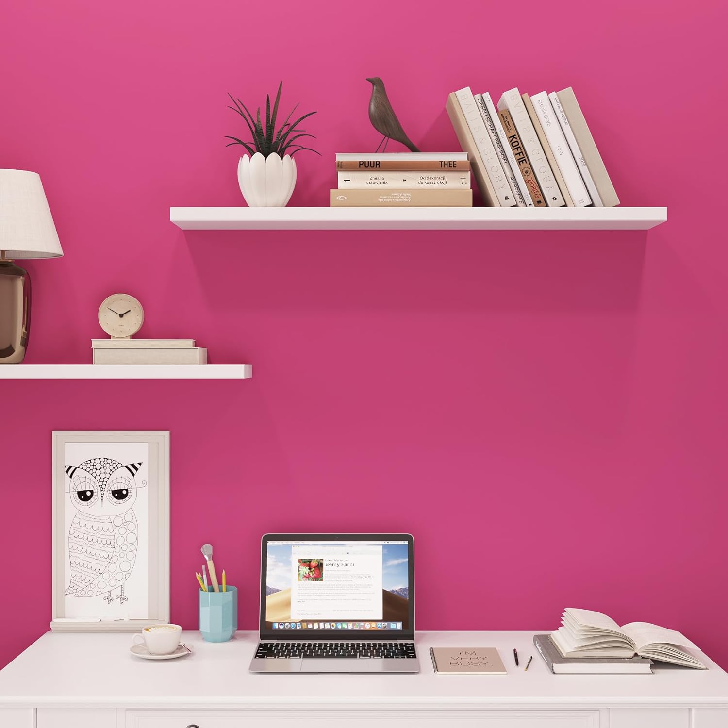 FunStick 24"x200" Thick Magenta Pink Peel and Stick Wallpaper for Bedroom Wallpaper Matte Pink Contact Paper Peel and Stick Renter Friendly Wall Paper for Girls Kids Room Dorm Walls Cabinets Shelves