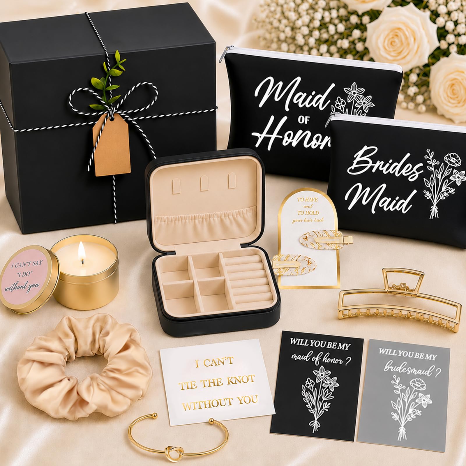 CITYCHALET 36-teiliges Brautjungfer-Geschenk-Set, Schwarz, 4 Stück