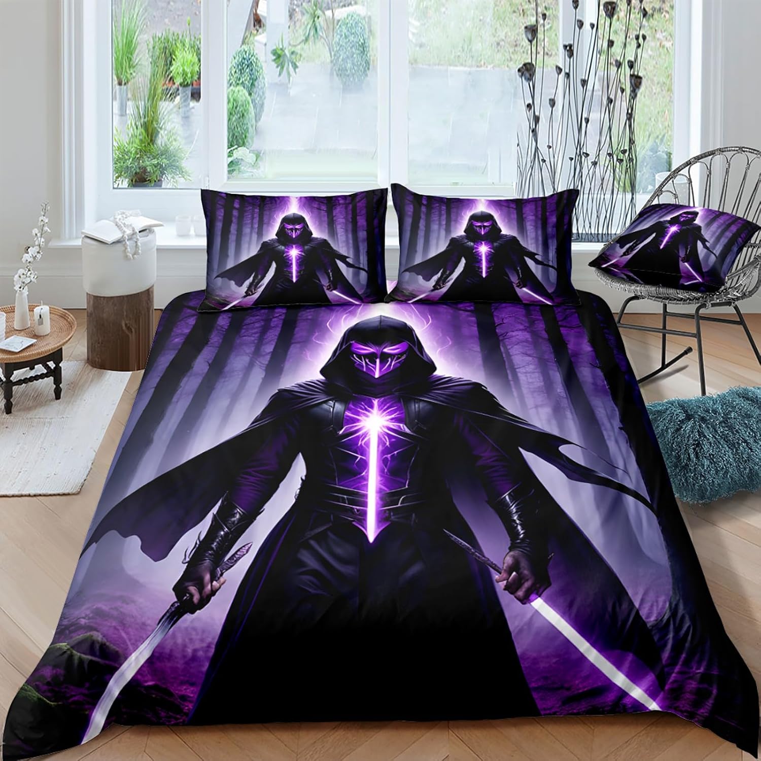 魔術師 セミダブルサイズ対応 羽毛布団カバー3点セット 寝具セット 森 3D プリント 100%ポリエステル 非常に柔らかい 洗濯機