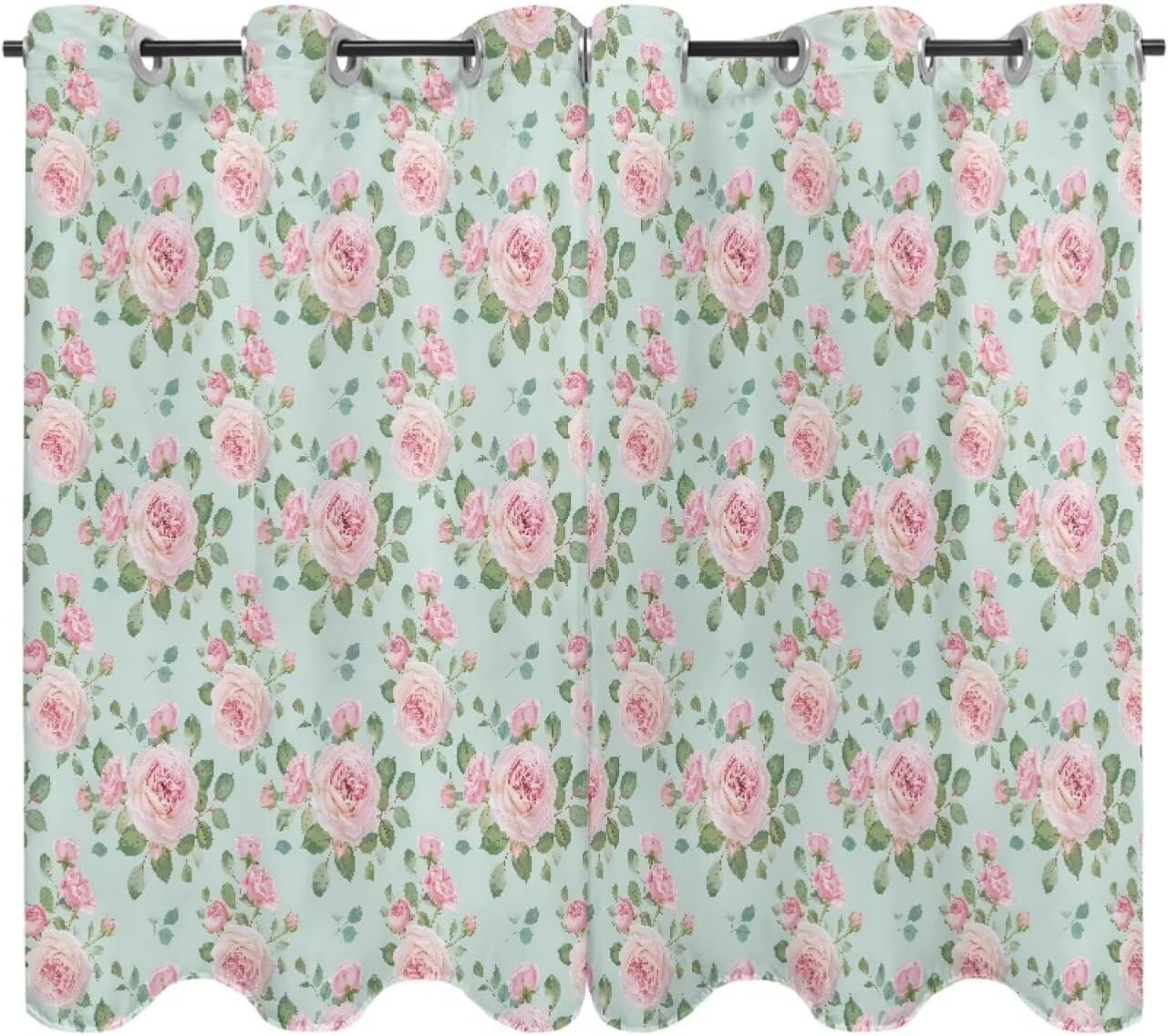 Rose Pattern Window Curtains 2 Panels Waterproof Window Privacy Curtain Semi-Sheer Drapes for Bedroom, Home Decoration for Kitchen Bathroom Living Room