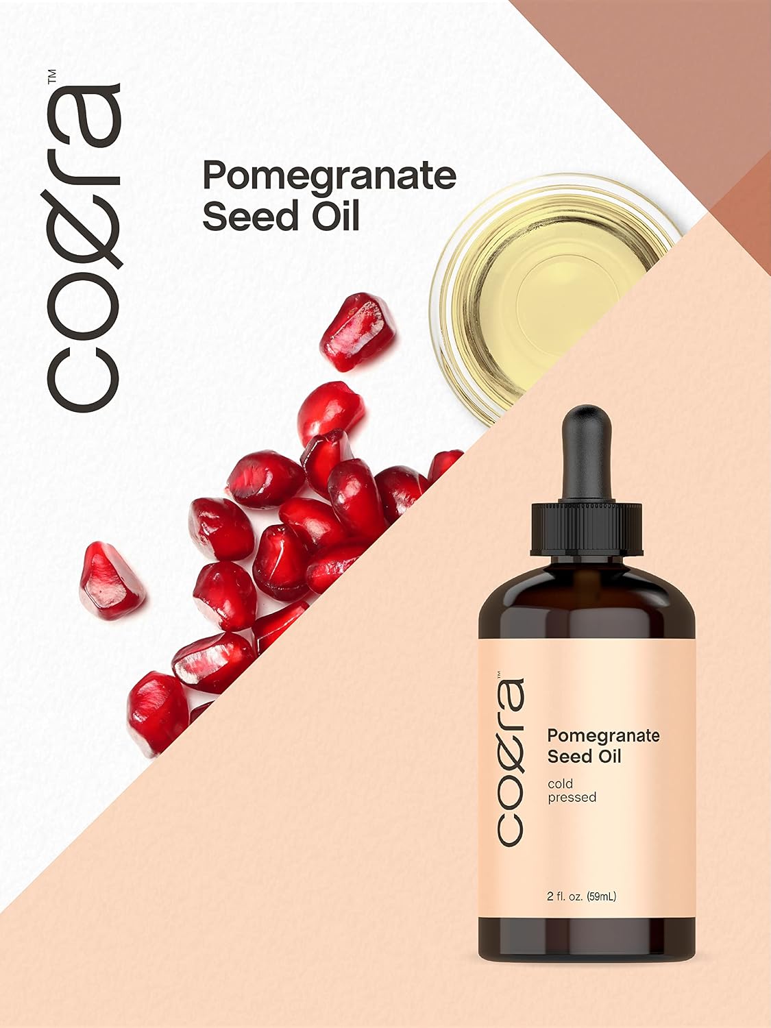 Pomegranate Seed Oil 4 oz (2 x 2 oz) | For Face & Hair | Promotes Clear Looking Skin, and Reduces Appearance of Fine Lines and Wrinkles | Non Comedogenic & Cold Pressed | SLS & Paraben Free | By Coera