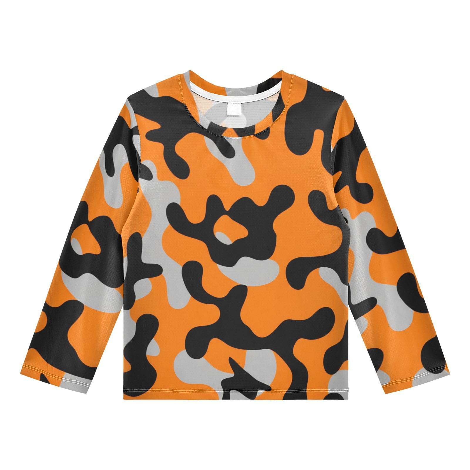 DOMIKING Camouflage Orange Boys Long Sleeve Rashguard Shirt Kids Quick Dry Swim Shirt for Kids Toddler 11-12T