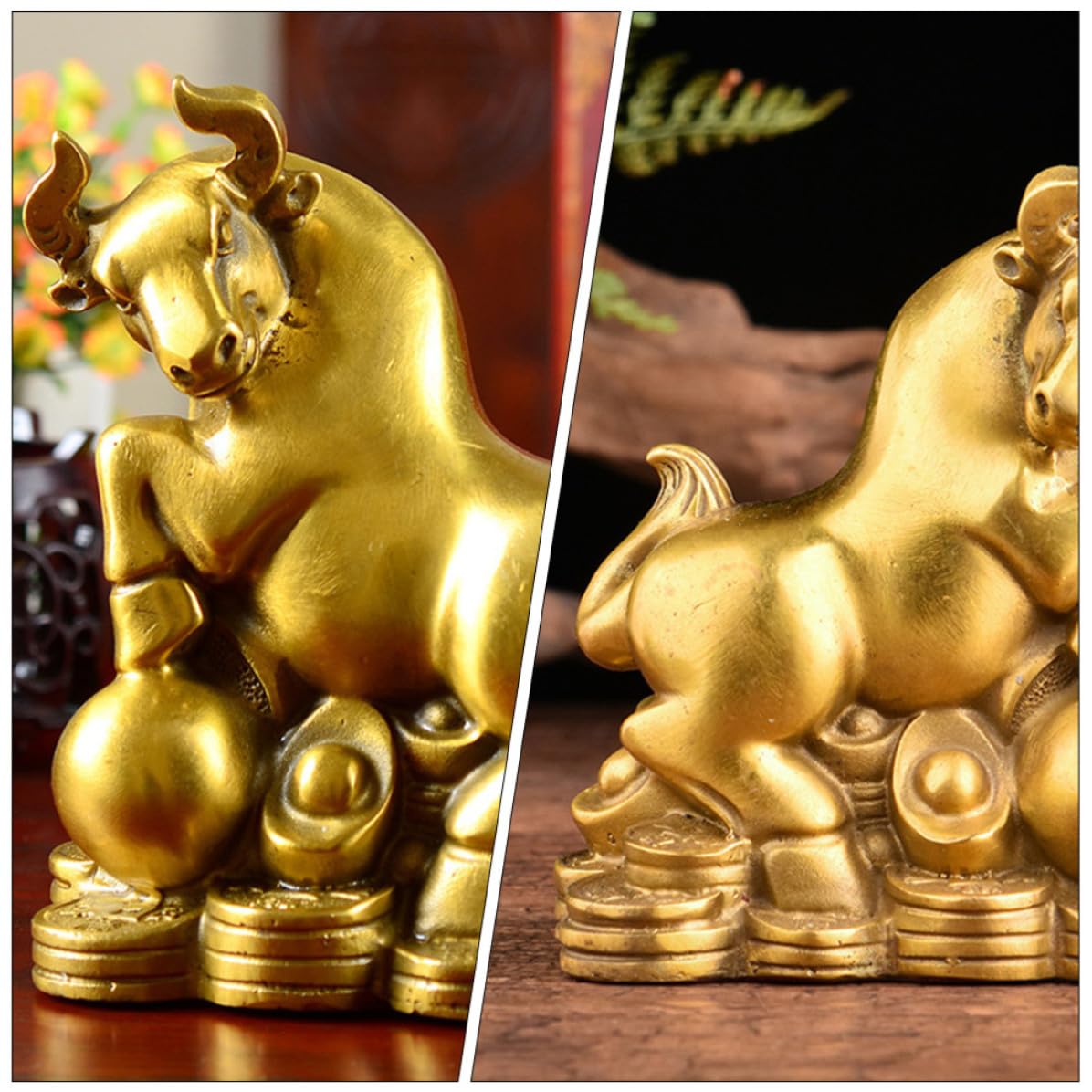 Gatuida Figura de Toro de Cobre Dorado, Adorno Creativo de Mesa