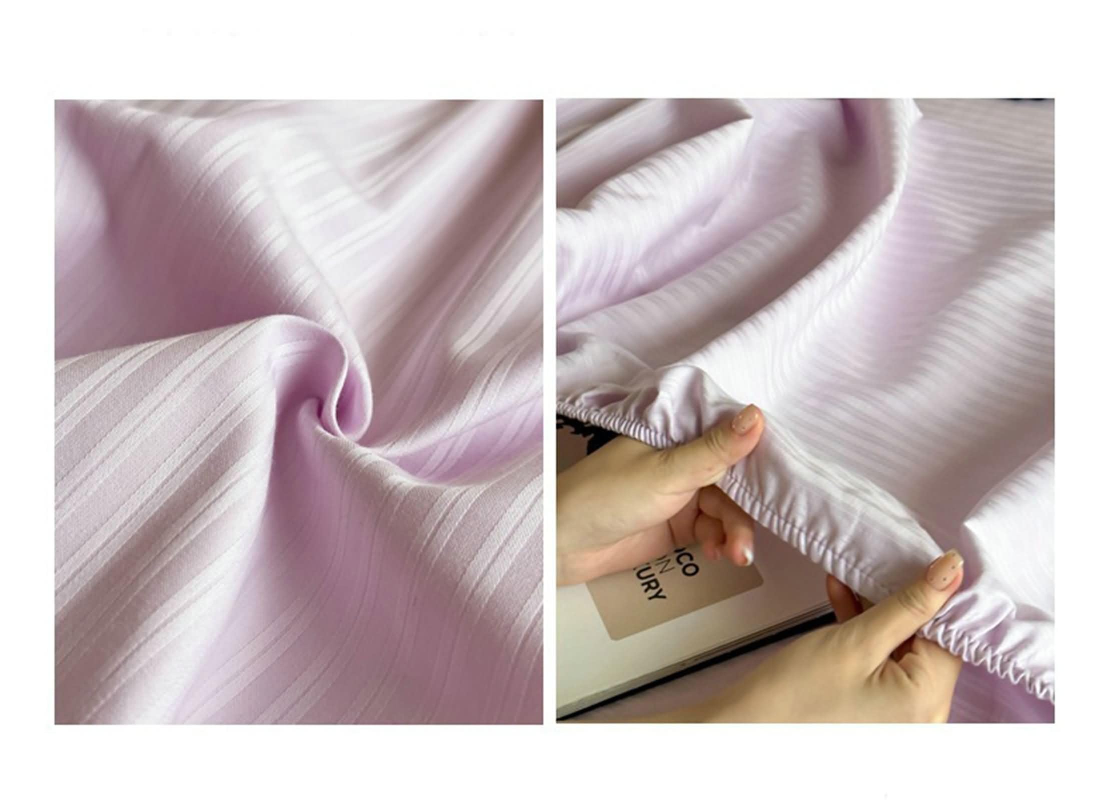 KnSam Drap Housse 150x200cm, en Coton Doux, Jacquard Fines Rayures, Couvre Matelas Doux, Lilas