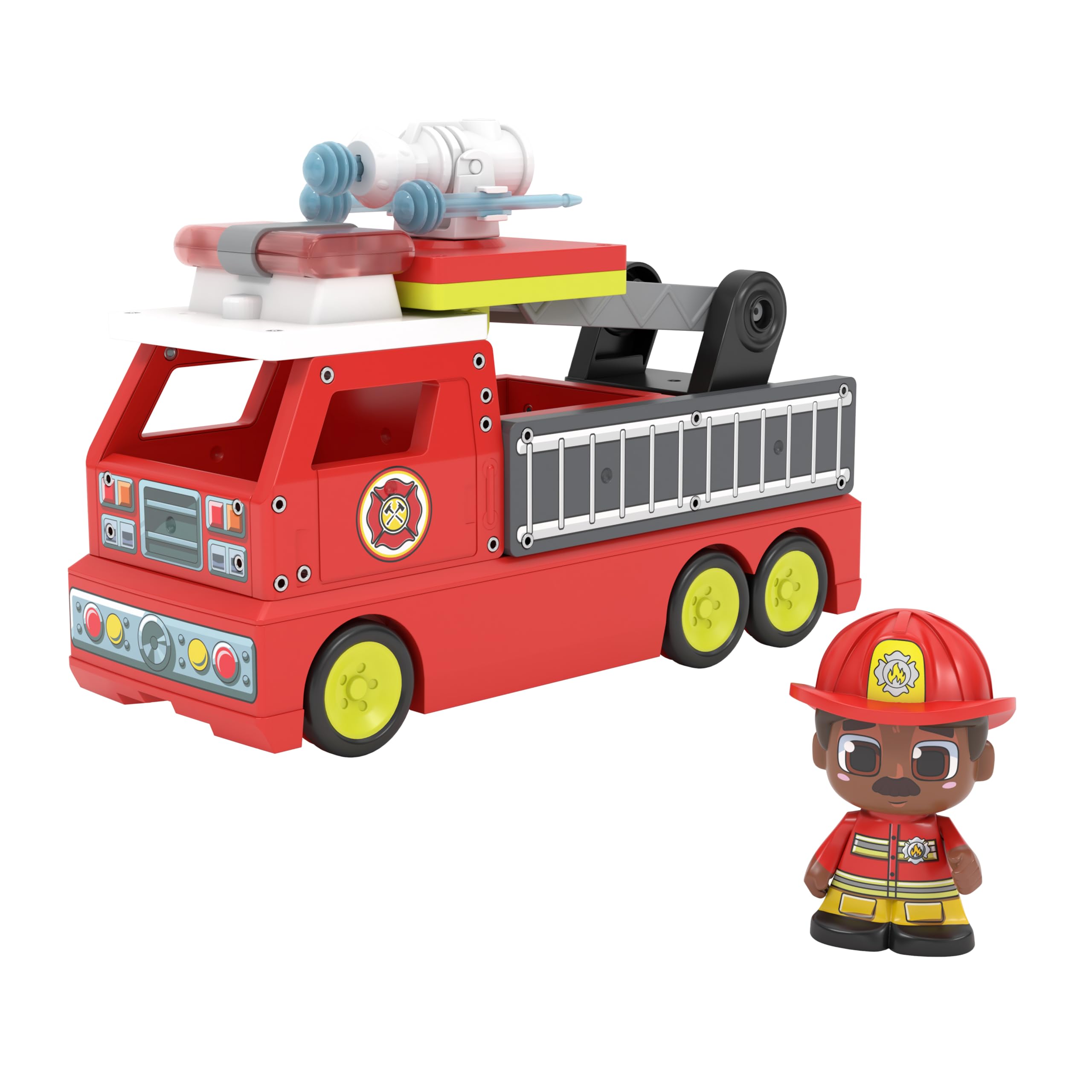 TILE TOWN Firetruck Magnetic Tiles Building Vehicle Playset With Lights & Sounds + Figure, Kids 3-5+ - Image 4