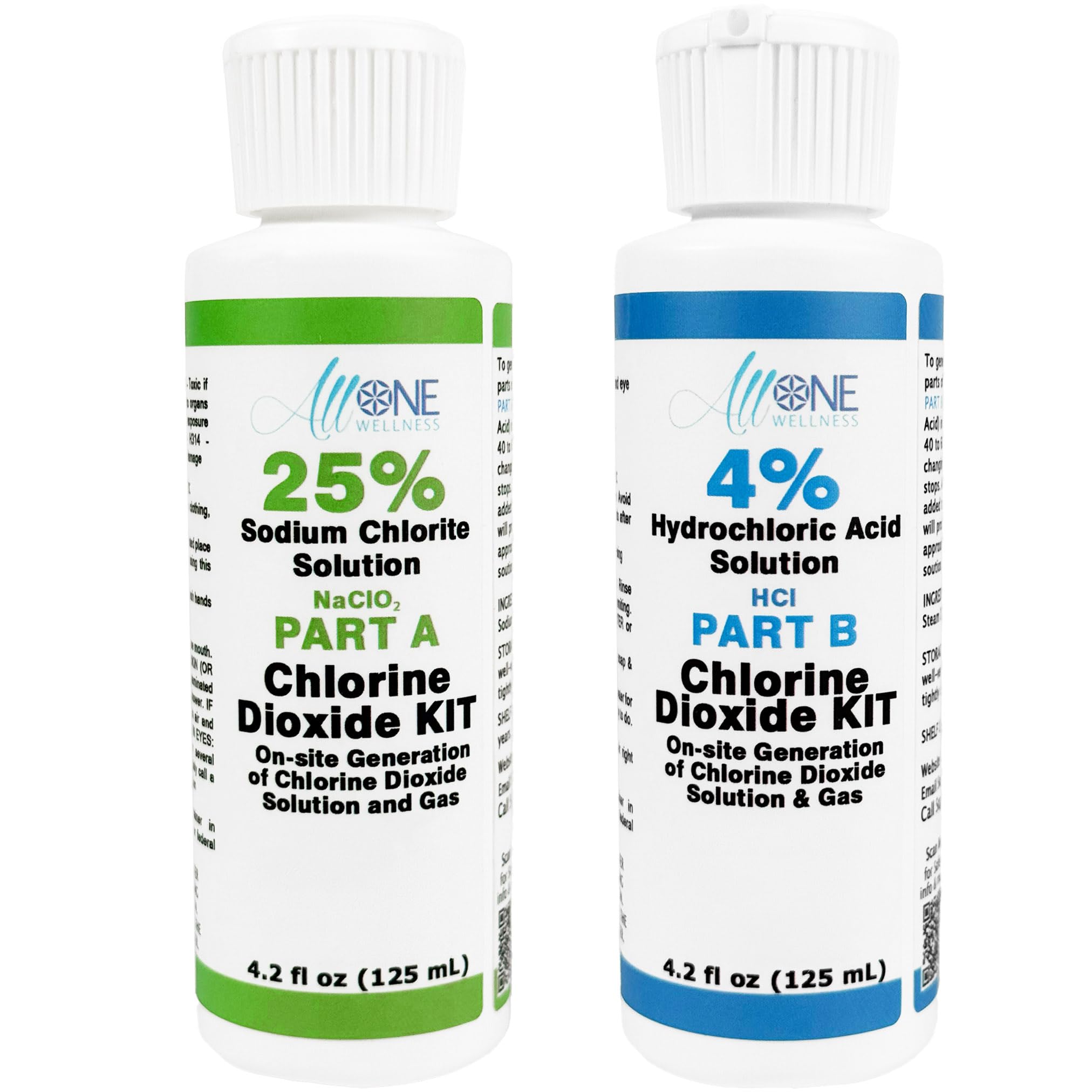 Chlorine Dioxide KIT Sodium Solution 25% and HCl 4% CDS Solution 2 Part KIT Plastic Bottle- Allone Wellness