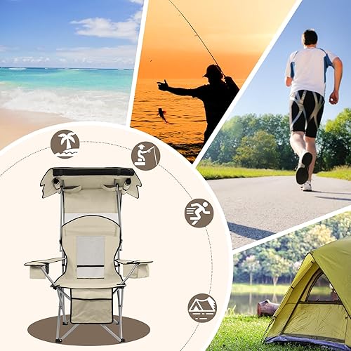 Miniatura 7 de BDL Silla de camping con toldo plegable portátil con soporte para tazas, persianas laterales, bolsillo lateral para campamento, playa, pesca,