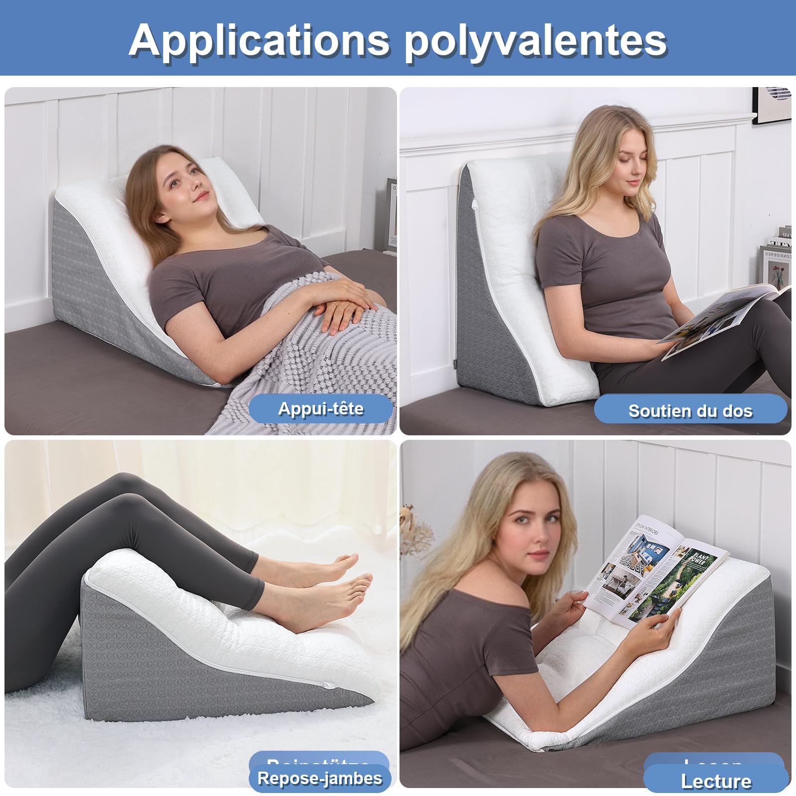 Lesekissen für Bett und Sofa Ergonomischer Keilkissen Zweischichtiges Design Memory Schaum Rückenlehne für Reflux Schlafapnoe, Perfekt Rückenkissen für Rückenunterstützung(55x55x25)