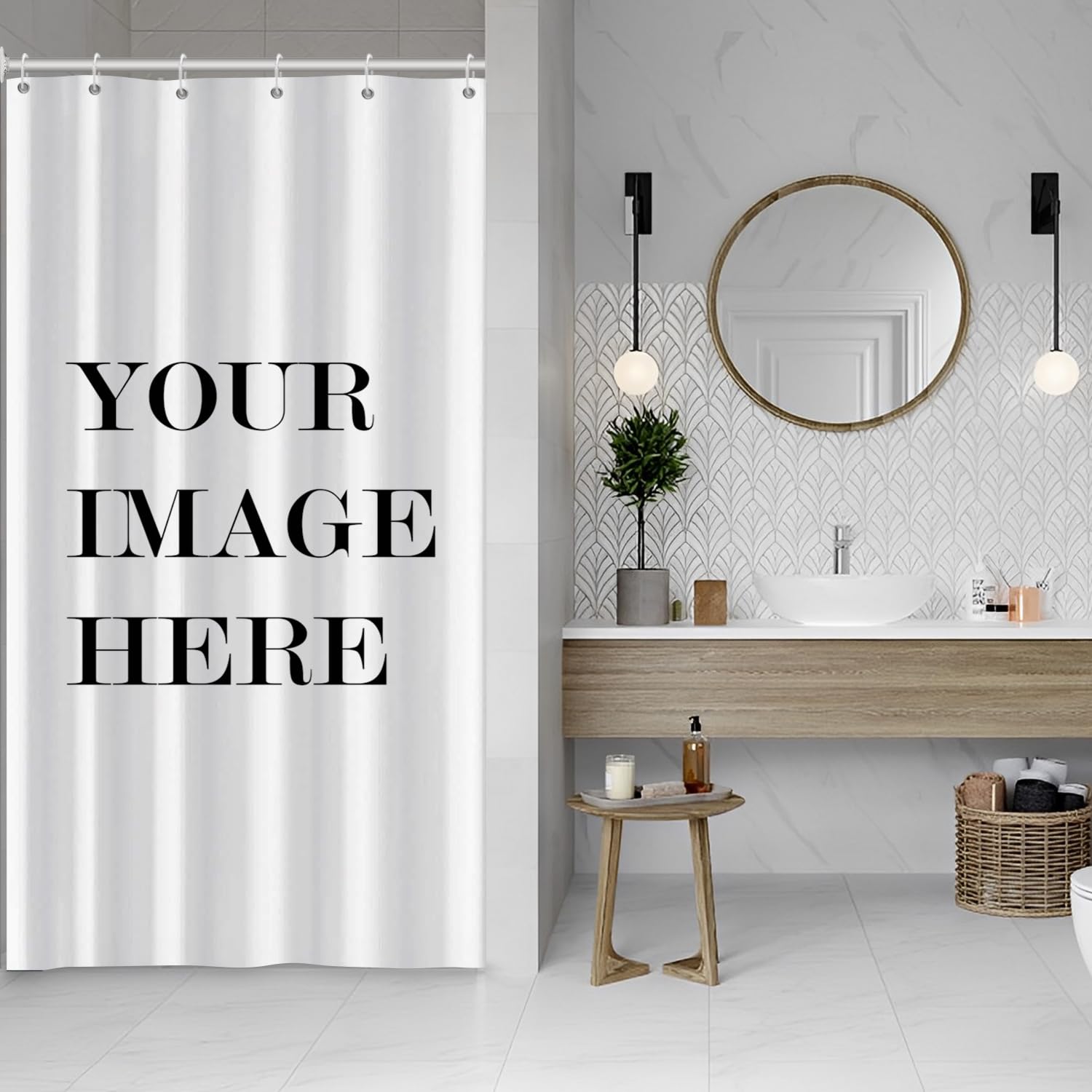 Personalized Custom Shower Curtain 36" W x 72" H White Waterproof Polyester Bathroom Curtain with 6 Hooks