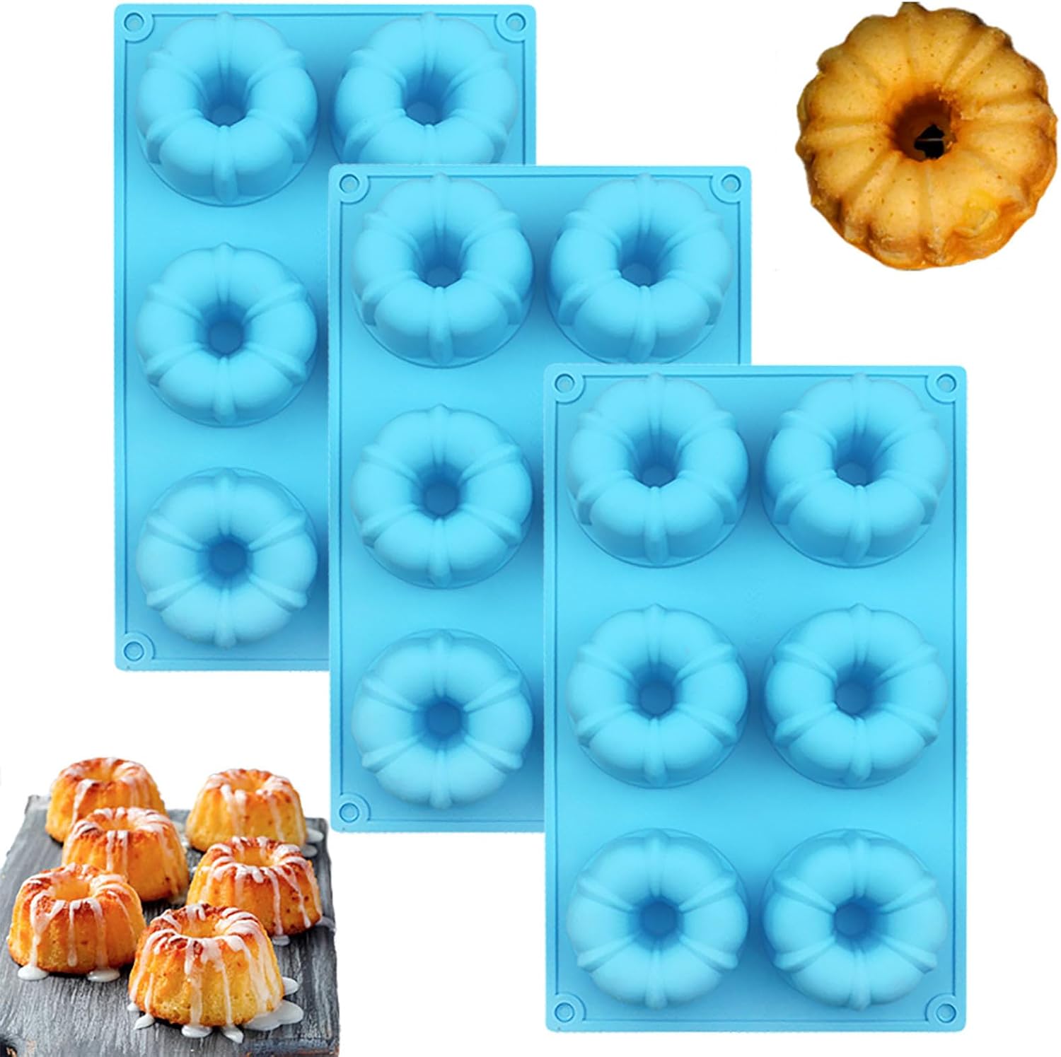 Eonenomi 3 Pcs Mini Bundt Cake Pan, Silicone Bundt Pans for