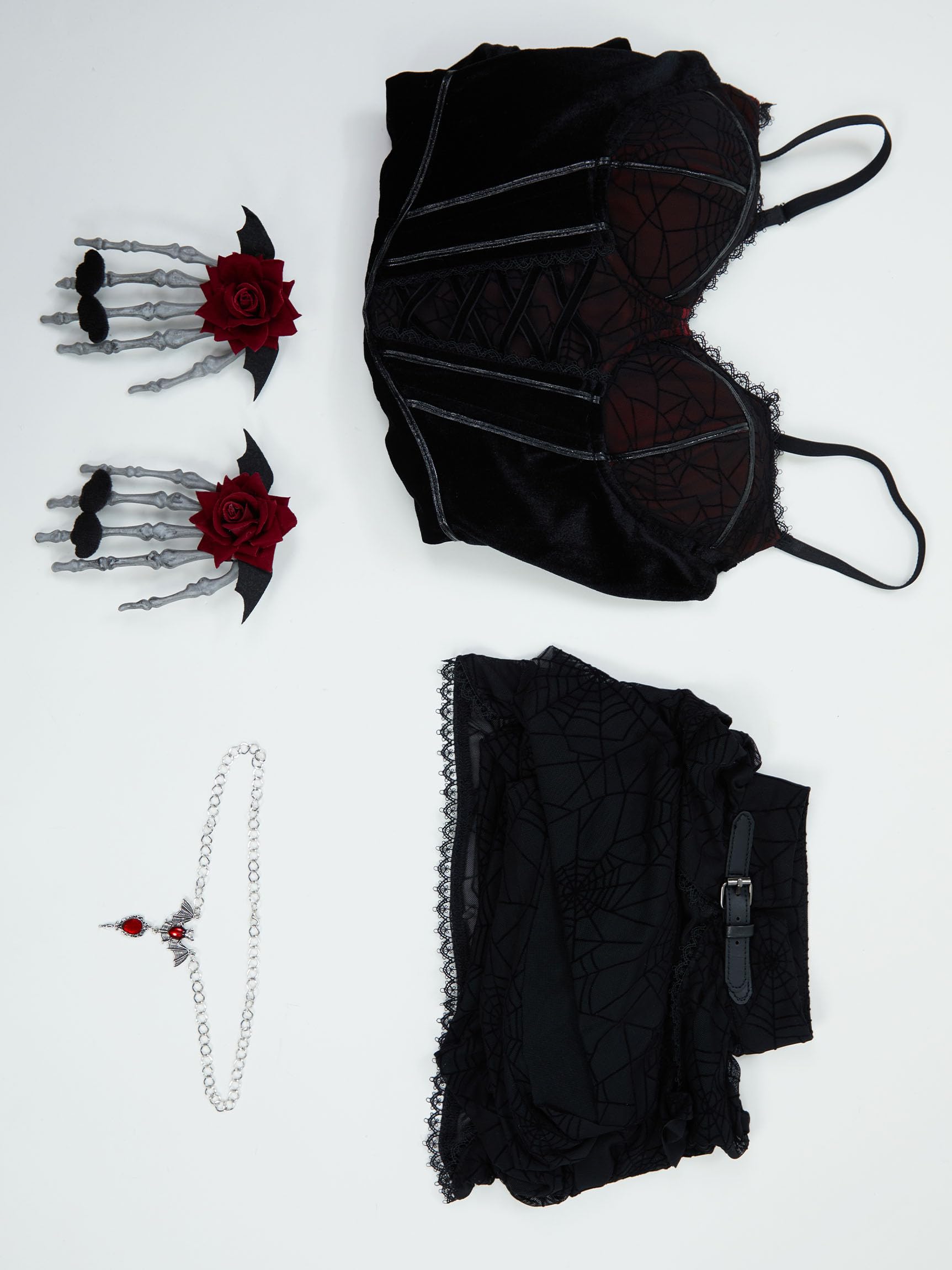 MEOWCOS Halloween Costume Bodycon Dress Gothic Vampire Slit Dress and Spiderweb Flare Sleeve Cloak with Necklace: Black Medium