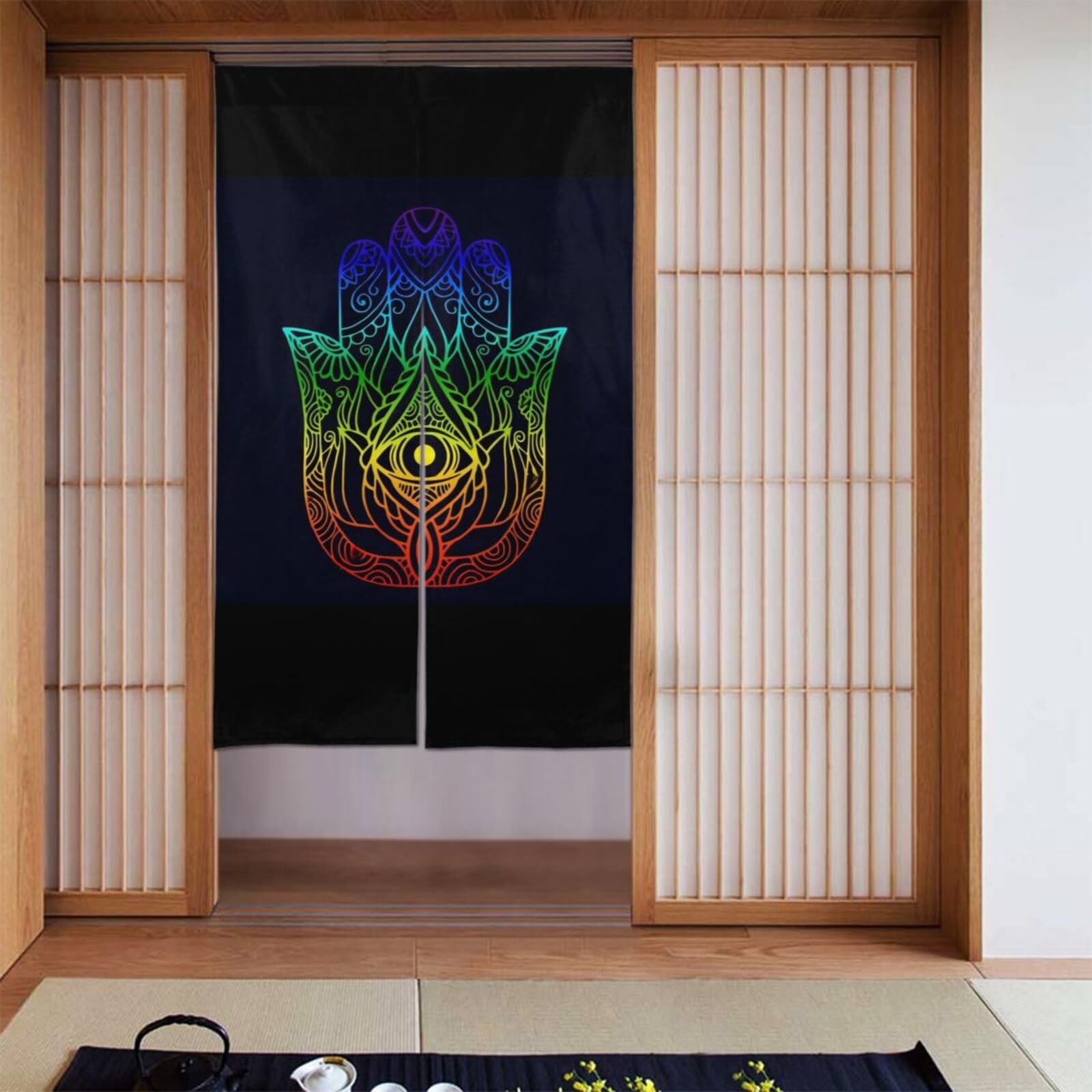 Lukiyys Colorful Indian Hamsa Hand of Fatima Ornament Symbol Door Curtains,Doorways Curtains for Windows,Bedroom Divider 34"X 56"