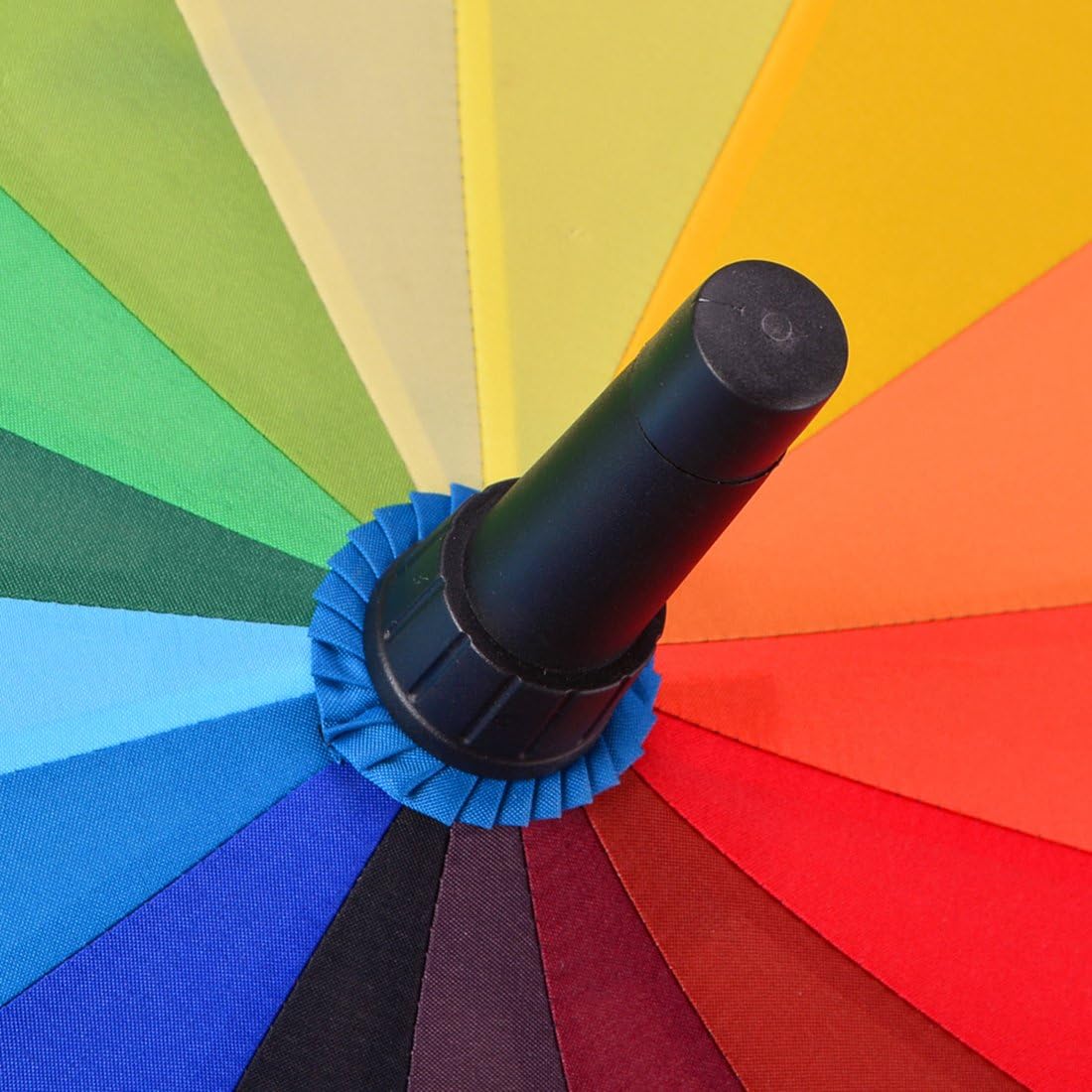 Rainbow Color Travel Umbrella 16 Ribs Windproof Canopy Rain Outdoor Auto Open Cane Stick