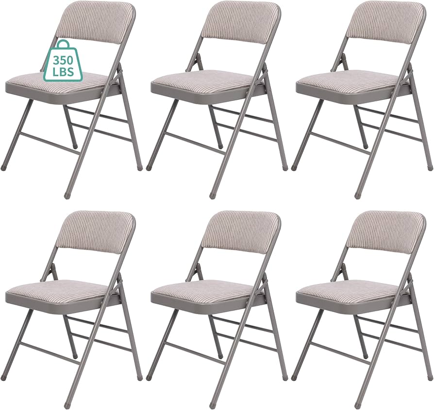 6 Pack Grey Folding Chairs with Fabric Padded Cushion, Fabric Dining Chair Set Portable Indoor Outdoor Padded Folding Chairs with Steel Frame for Home Office Events Wedding Party