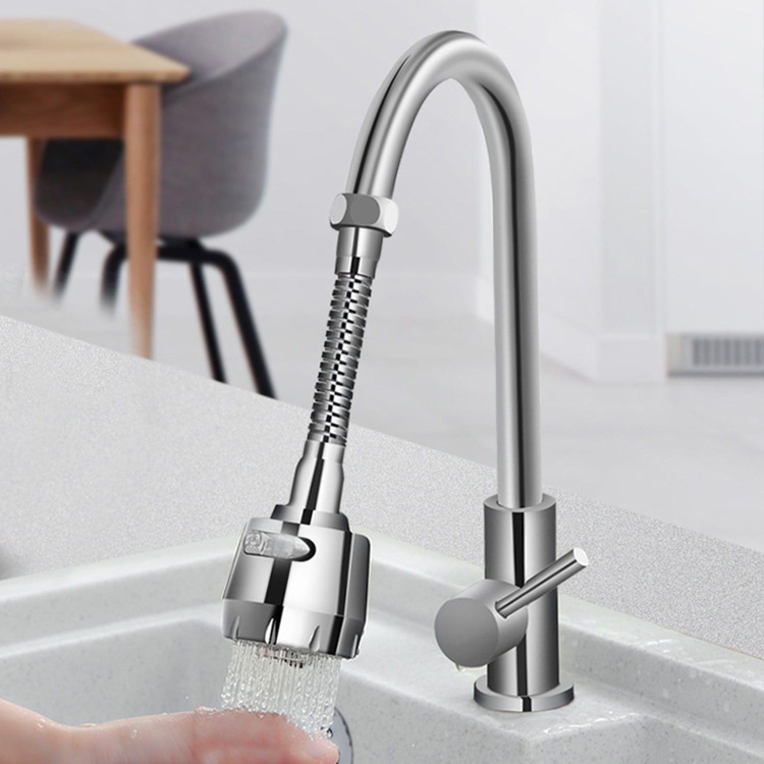 Homava 360 Degree Sink Faucet Sprayer Attachment with 2 modes Tap Extender For Kitchen Sink Rotatable Filter Faucet Nozzle Head with Hose and Universal Connector | 19 X 4.9 X 2.2 CM, Silver-image-36