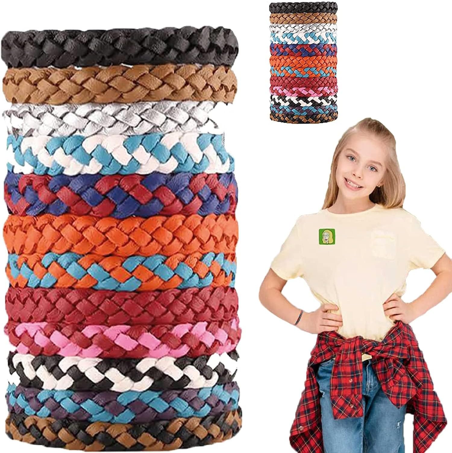 SYOSI Mosquito Repellent Bracelet 12 Pack, Adjustable Leather Deet-Free Natural Insect Mosquito Bands for Adults & Kids, 300 Hour Insect Repellent Protection (Multi Colour)