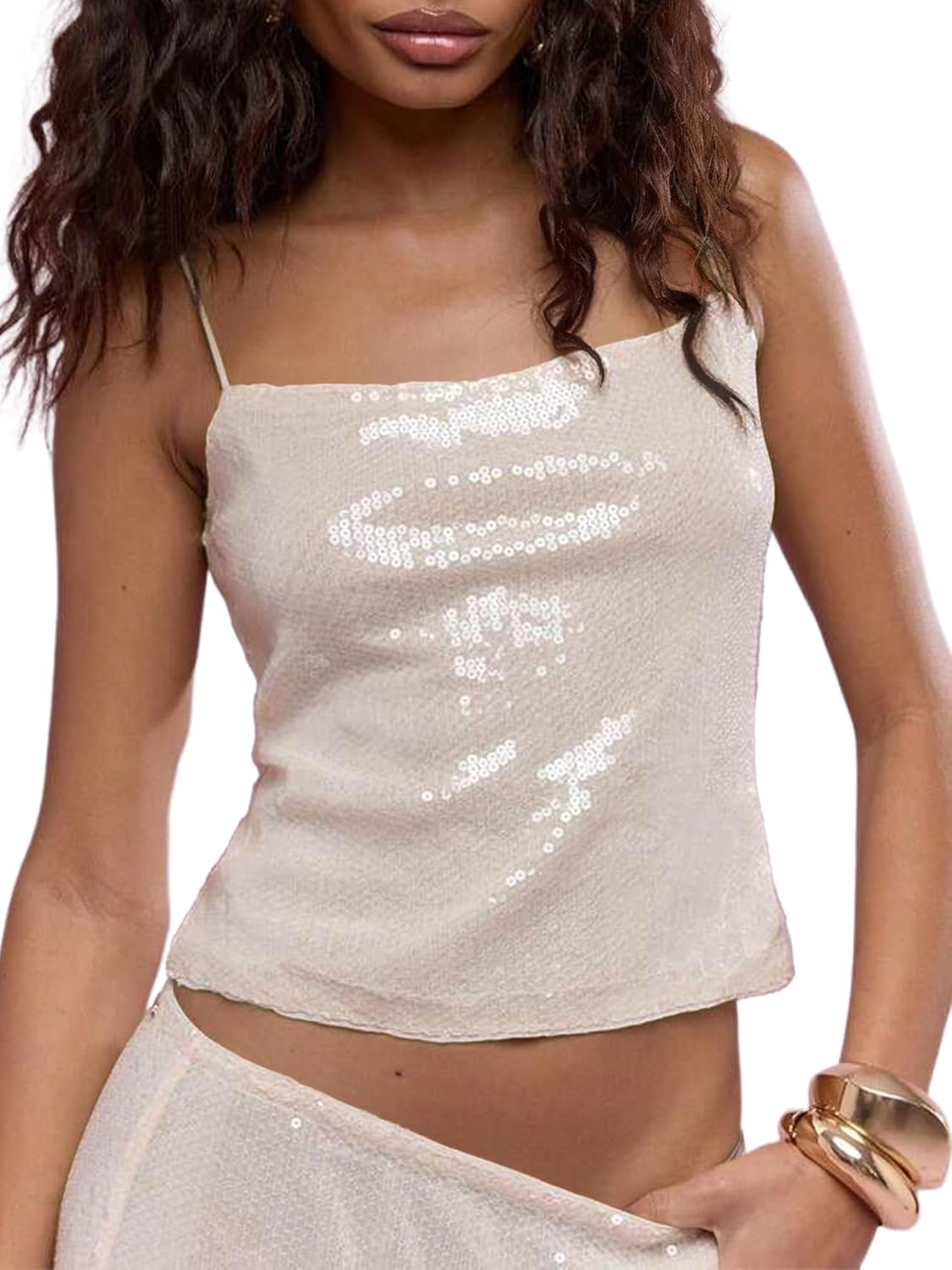 Sequin Cami Tops for Women Sparkly Spaghetti Strap Crop Tank Glitter Sleeveless Party Clubwear Shiny Going Out Tops