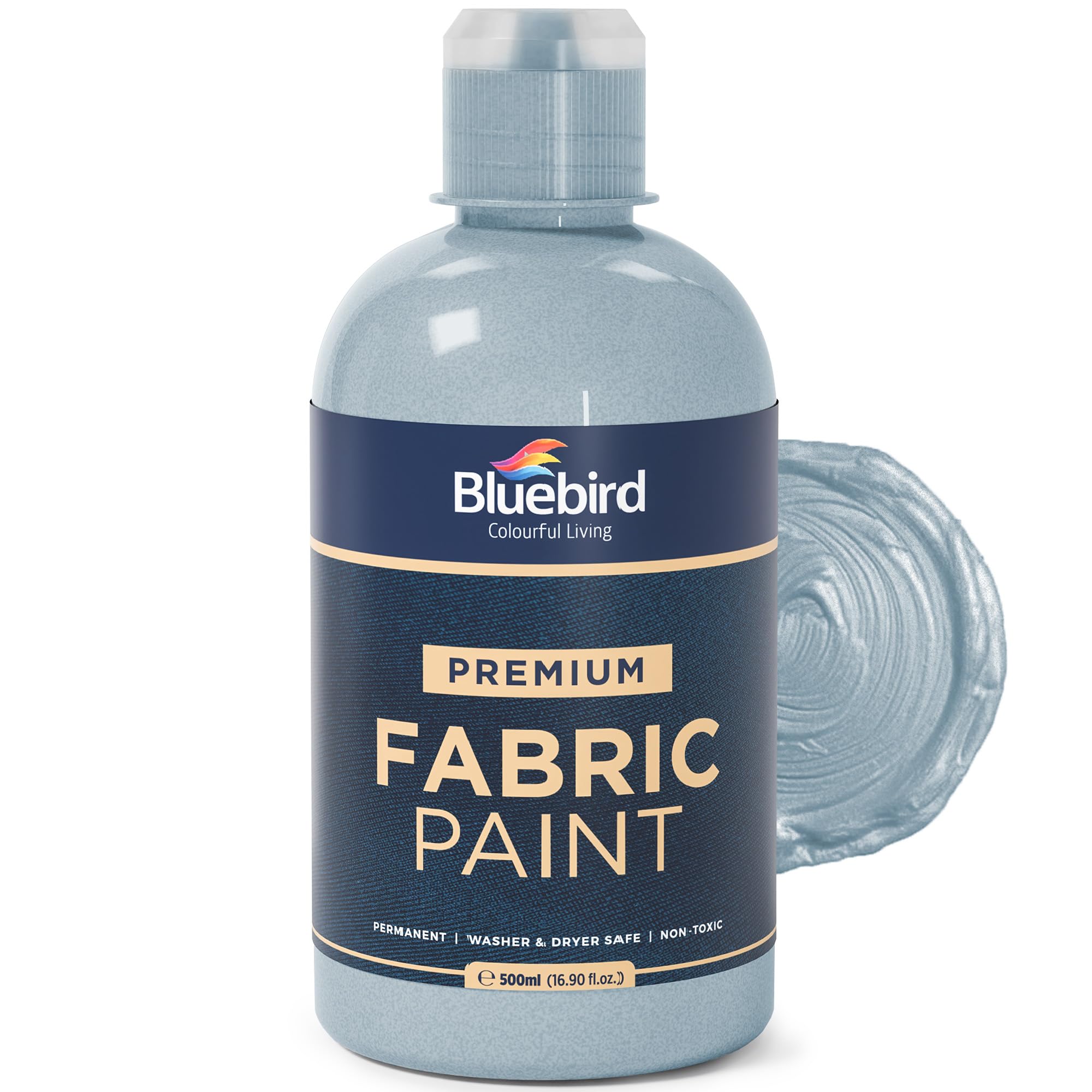 BLUEBIRD Fabric Paint, Silver, 16.9 Fl Oz, Permanent Fabric Paints for Clothes, Furniture Upholstery