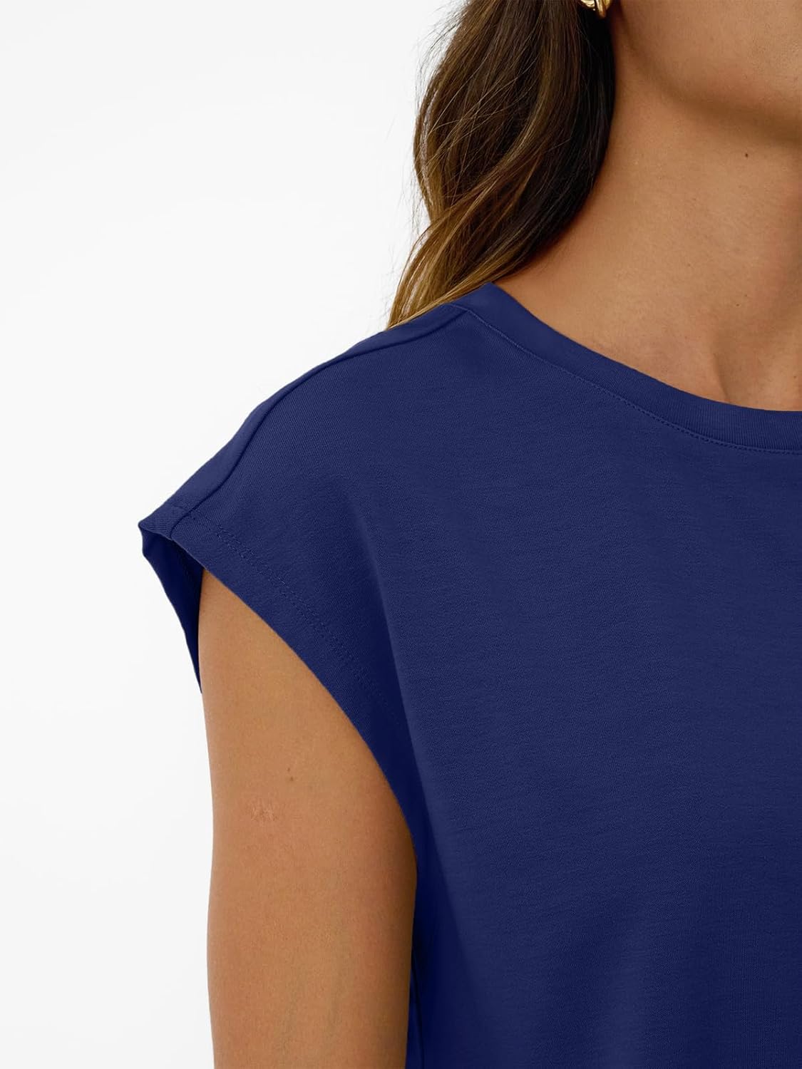 AUTOMET Womens Crew Neck Two Piece Short Sets Cap Sleeve Drawstring Summer Sweatsuit with Pocket - Image 6