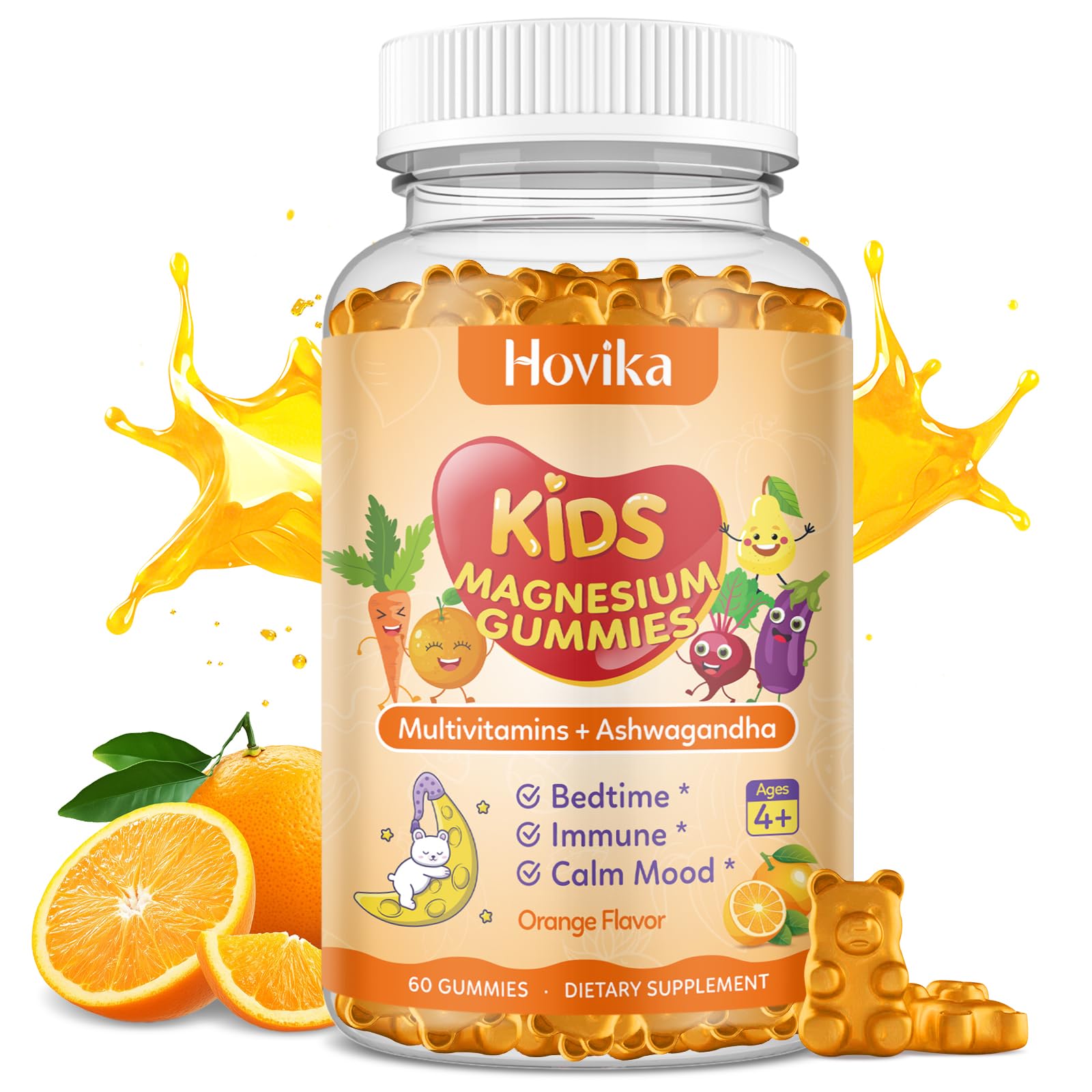 Magnesium Gummies for Kids - Magnesium Supplement with L-Theanine, Chamomile & Multivitamins for Kids & Adults Sleep, Calm, Relaxation, Sugar Free Orange Flavor 60 Gummies Orange 60 Count (Pack of 1)