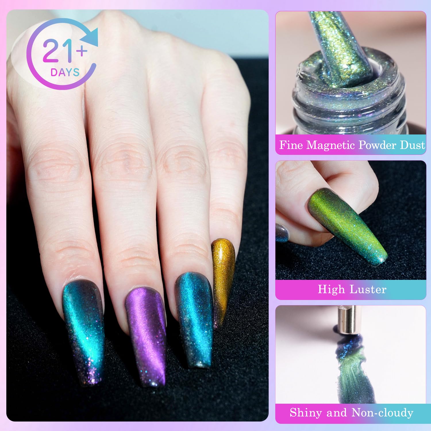Biutee Smalto Semipermanente Unghie Magnetico - Blu Giallo Verde Brillantini Cat Magnetic Eye - Smalti Semipermanenti per Unghie Soak-Off U V/LED Art Salone 6pcs