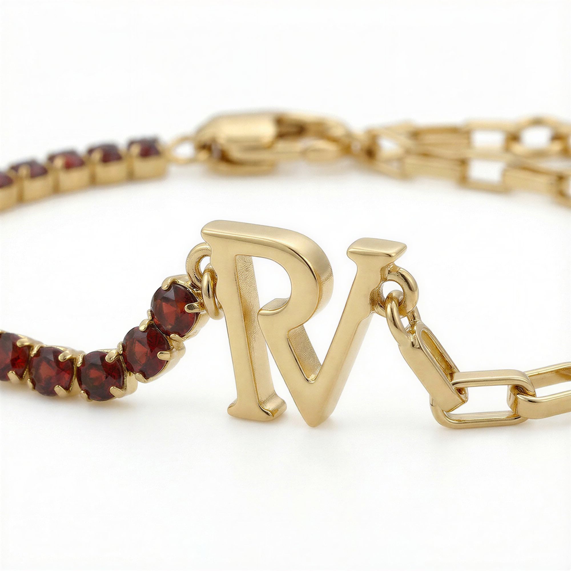 PAUL VALENTINE - Damen Armband Edelstahl - Vergoldet/Golden - mit Zirkonia Stein - PV Logo Anhänger - PV-B0014
