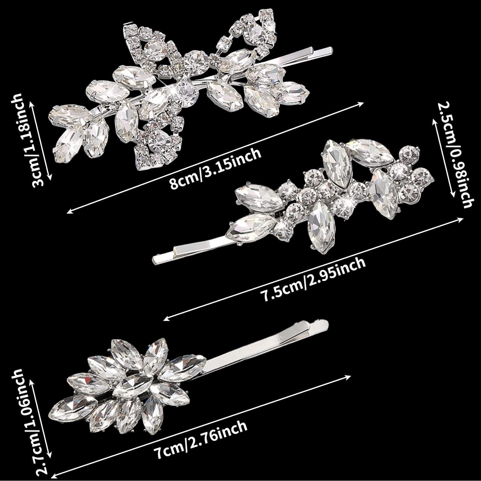 Amazon.com : 3 Pcs Rhinestone Bridal Hair Clip Leaf Wedding  display picture 1