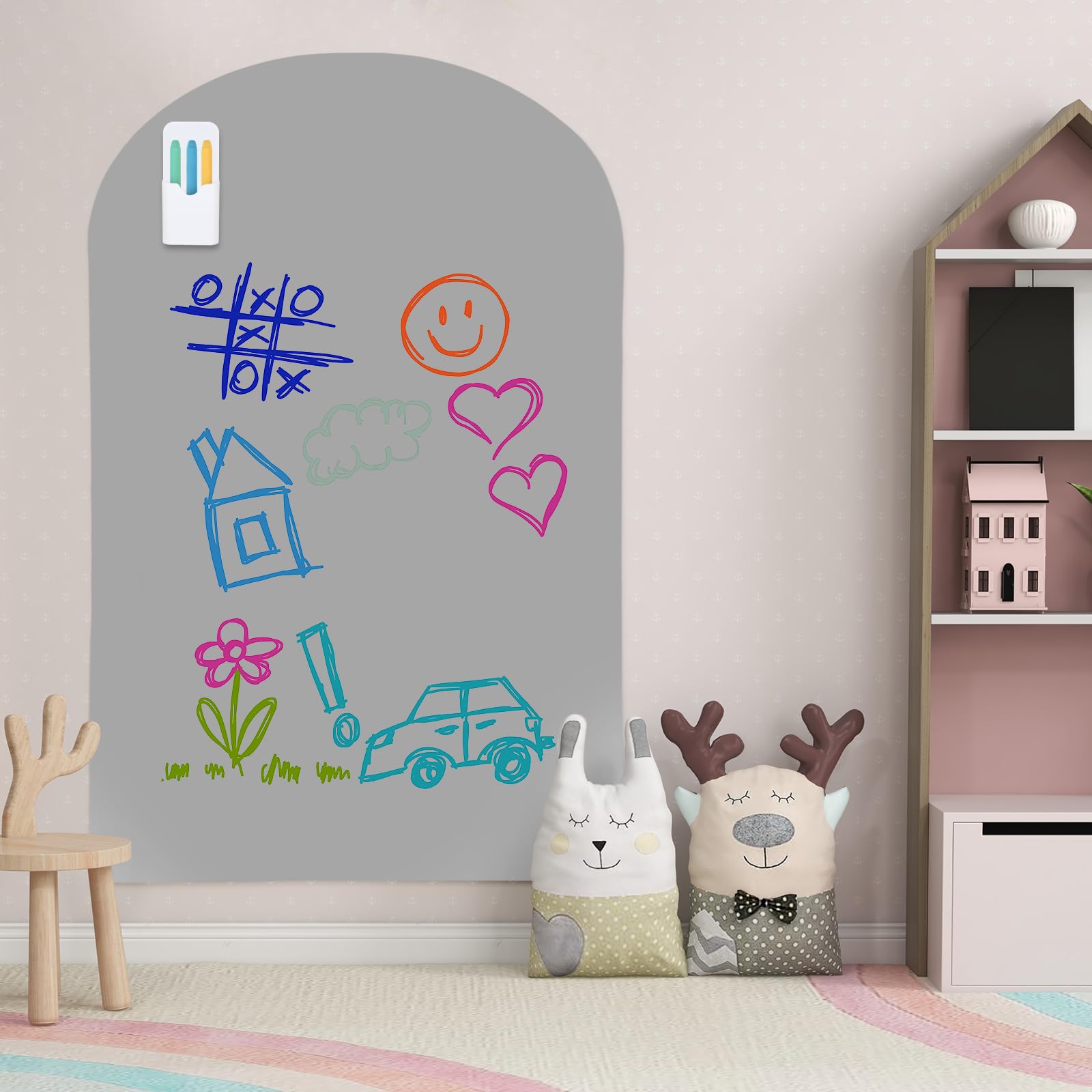 Magnetic Board for Wall, 80x118cm Arched Magnetic Wall Decal Self Adhesive Magnetic Chalk Board with 12 Chalk Sticks, 1 Cleaning Rag, Drawing Board for Playroom Home Office School