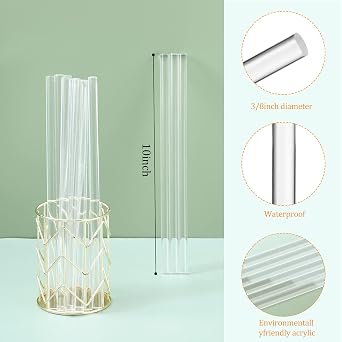 Nuenen 6 Pieces 10 Inch Clear Acrylic Dowel Rod for Craft, 10 mm Diameter
